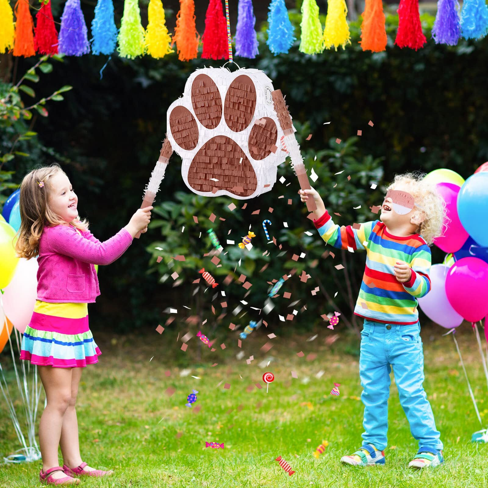 Small Dog Paw Piata Puppy Birthday Party Supplies Animal Themed Birthday Piata With Blindfold Bat Confetti For Pet Cow Themed Party Baby Shower Decorations Favors(Coffee)