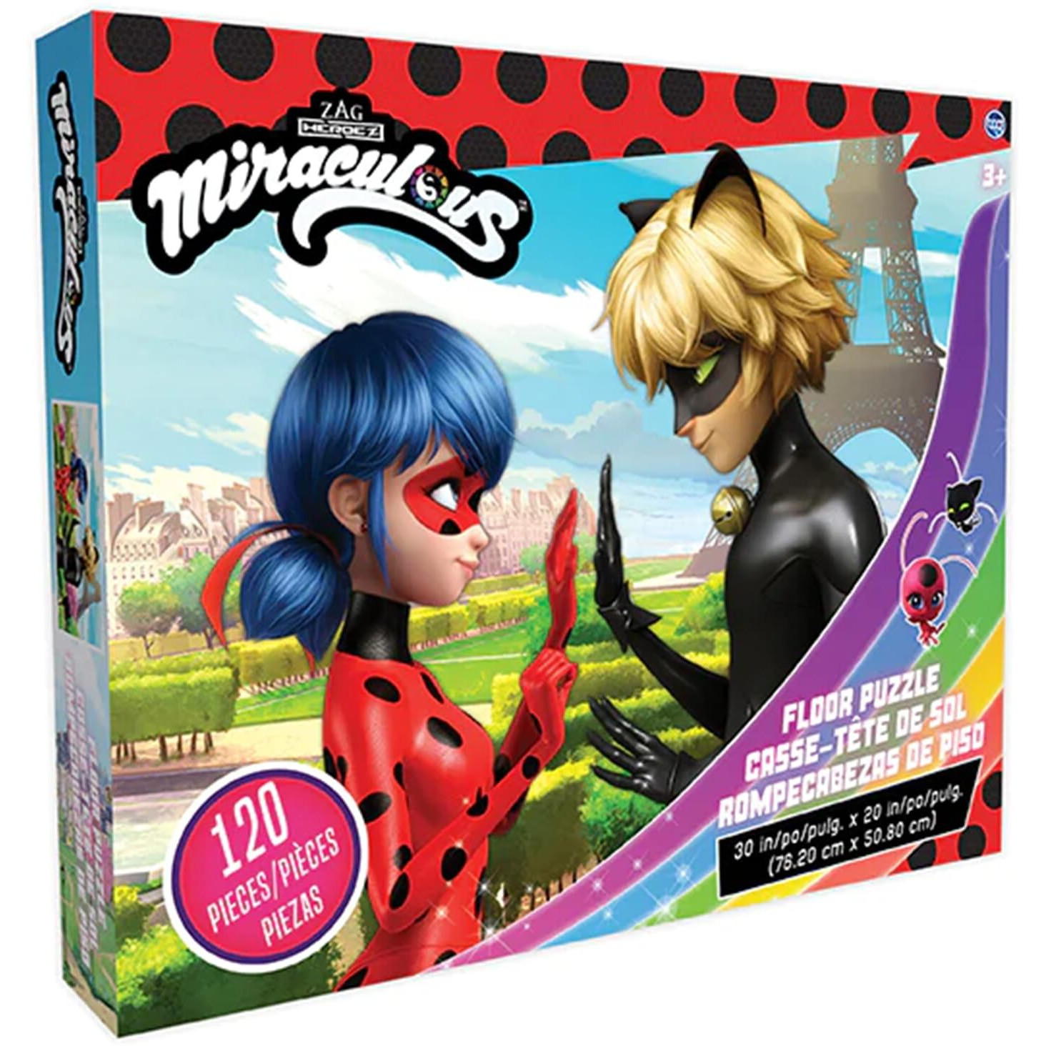 Miraculous Ladybug Kids Floor Puzzle Featuring Lady & Cat Noir. Educational Gifts For Boys And Girls. Colorful Pieces Fit Together Perfectly. Great Birthday Gift For Boys  And Girls