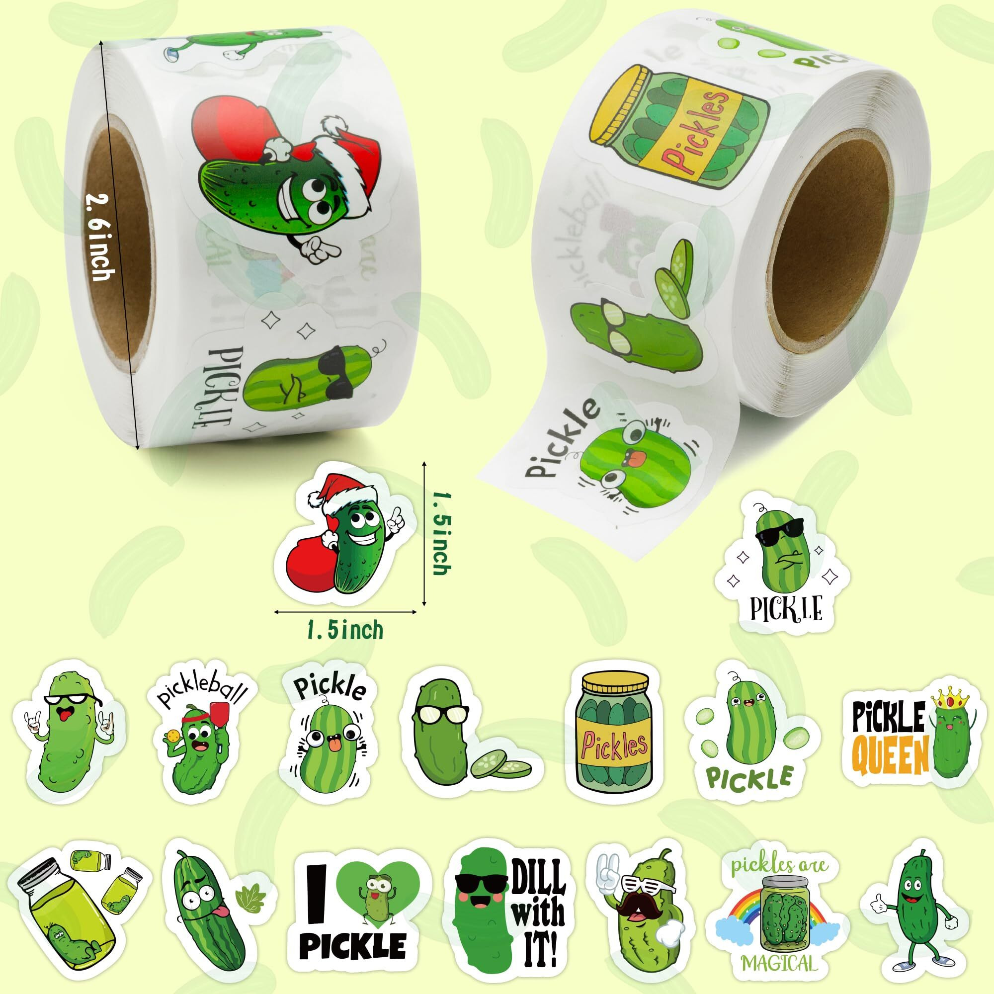Beyumi 1000Pcs Pickle Cartoon Stickers For Kids In 2 Rolls Funny Graphic Aesthetics Cucumber Stickers Waterproof Vinyl Decals For Laptop Bottle Phone Skateboard Guitar Luggage Party Decor Gifts Teens