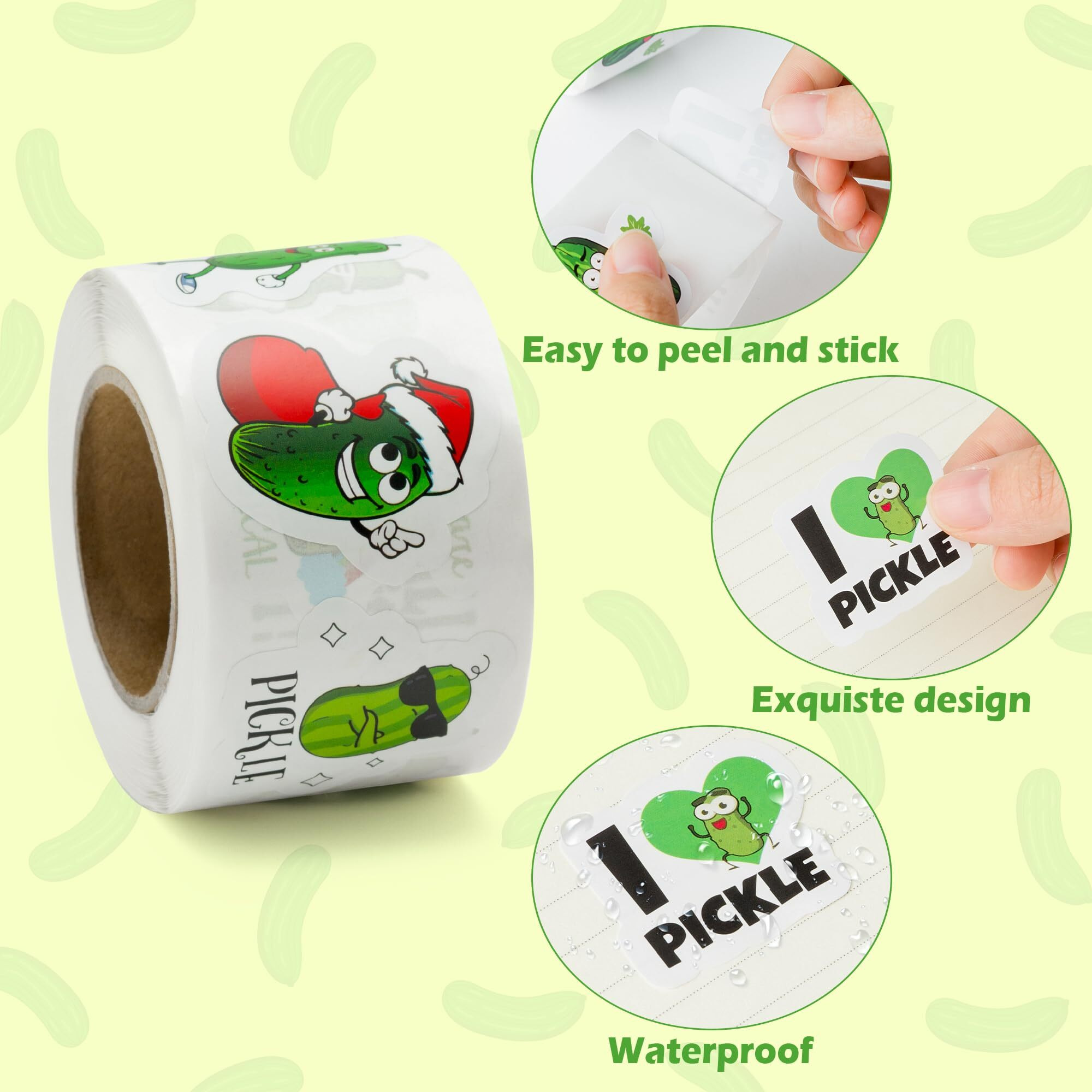 Beyumi 1000Pcs Pickle Cartoon Stickers For Kids In 2 Rolls Funny Graphic Aesthetics Cucumber Stickers Waterproof Vinyl Decals For Laptop Bottle Phone Skateboard Guitar Luggage Party Decor Gifts Teens