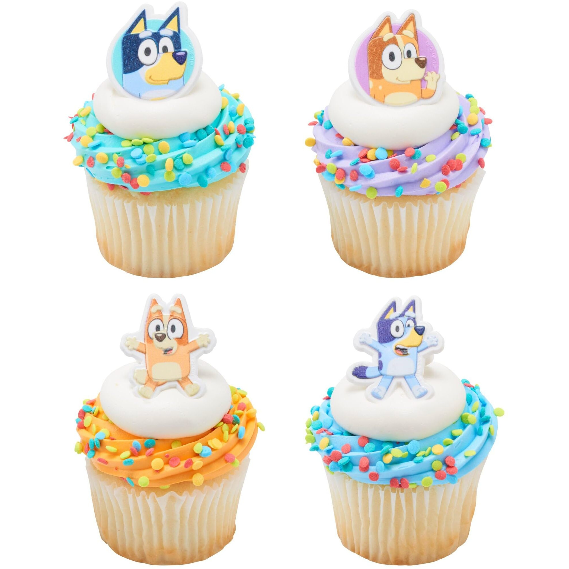 Decopac Bluey So Much Fun Rings  24 Cupcake Decorations Featuring Bluey  Bingo  Bandit  And Chilli  3D Food Safe Cake Toppers - 24 Pack