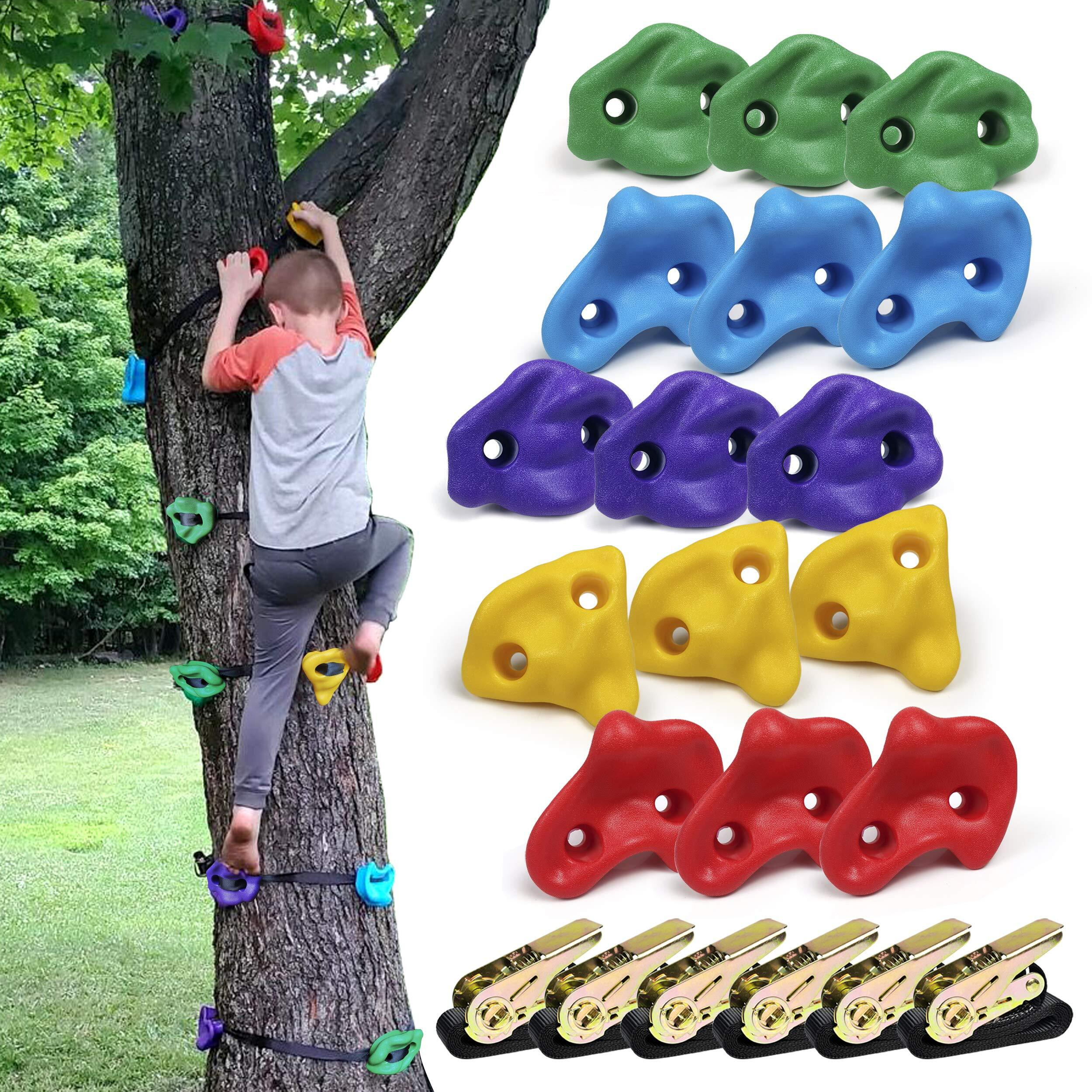 Ssbright Tree Climbers  Set Of 15 Climbing Holds/Steps For Kids' Outdoor Active Play With 6 Ratchet Straps
