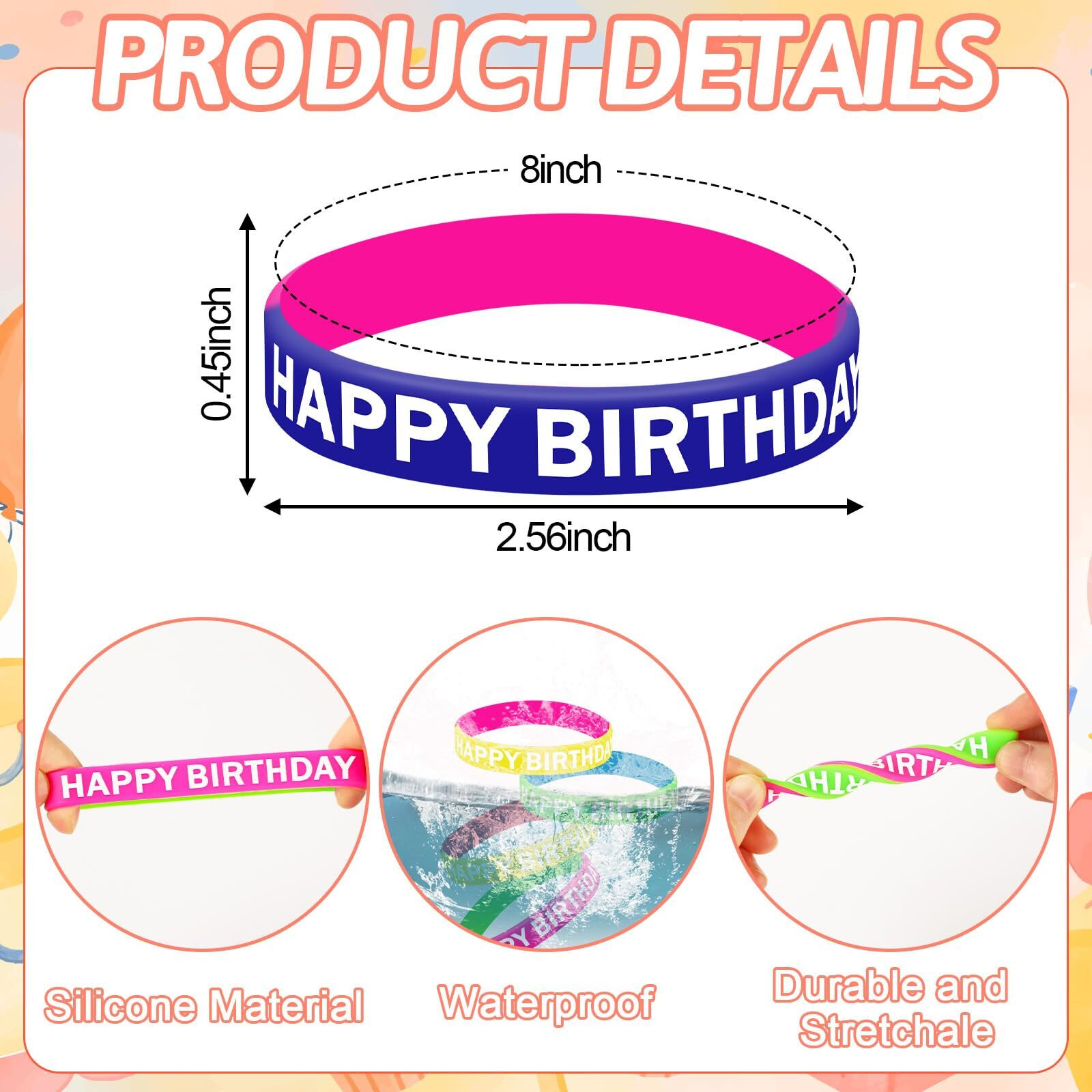 Junebrushs 42Pcs Happy Birthday Silicone Bracelets Colored Rubber Wristbands Accessories For Students Teachers Classroom Reward Gifts Birthday Treat Decorations Party Favors Supplies(21 Designs)