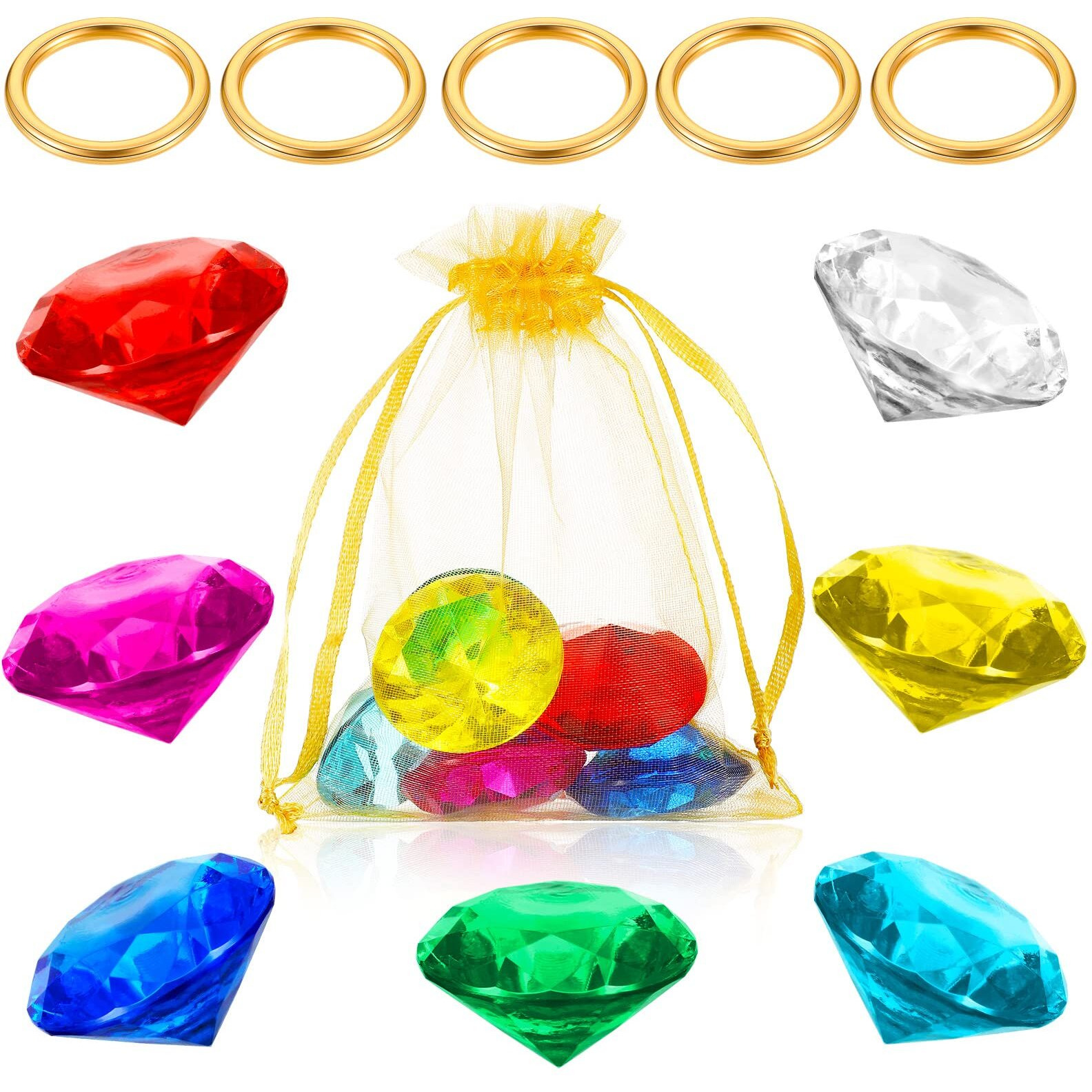 Zcysrlqin 12 Pcs Chaos Emeralds Gold Round Ring Set Acrylic Diamond Gemstone Jewelry Alloy Party Hunting Cake Ornament Blue Hedgehog Chaos Emerald Power (Classical 0.63 X 0.79 Inches)