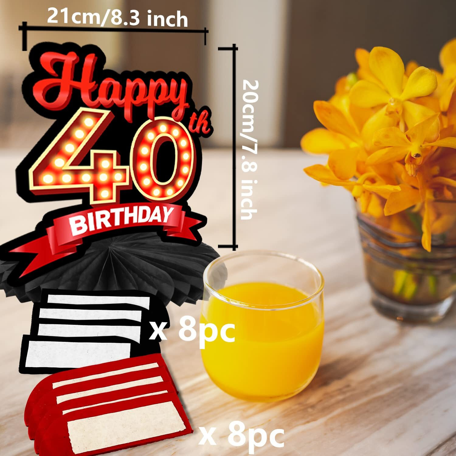 Happy 40Th Birthday Red And Black Table Honeycomb Centerpieces Balloons Theme Decor Table Decorations Table Toppers For Girls Women Princess 40 Years Old Birthday Party Bday Supplies Background Gold