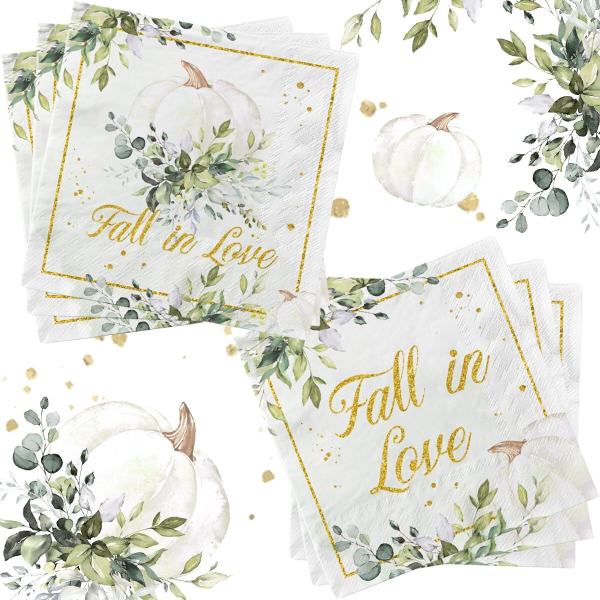 40Pcs Fall In Love Napkins-Fall Bridal Shower Decorations  Disposable Green Pumpkin Paper Fall Wedding Shower Dinner Napkins For Engagement Party Fall In Love Bridal Shower Decor