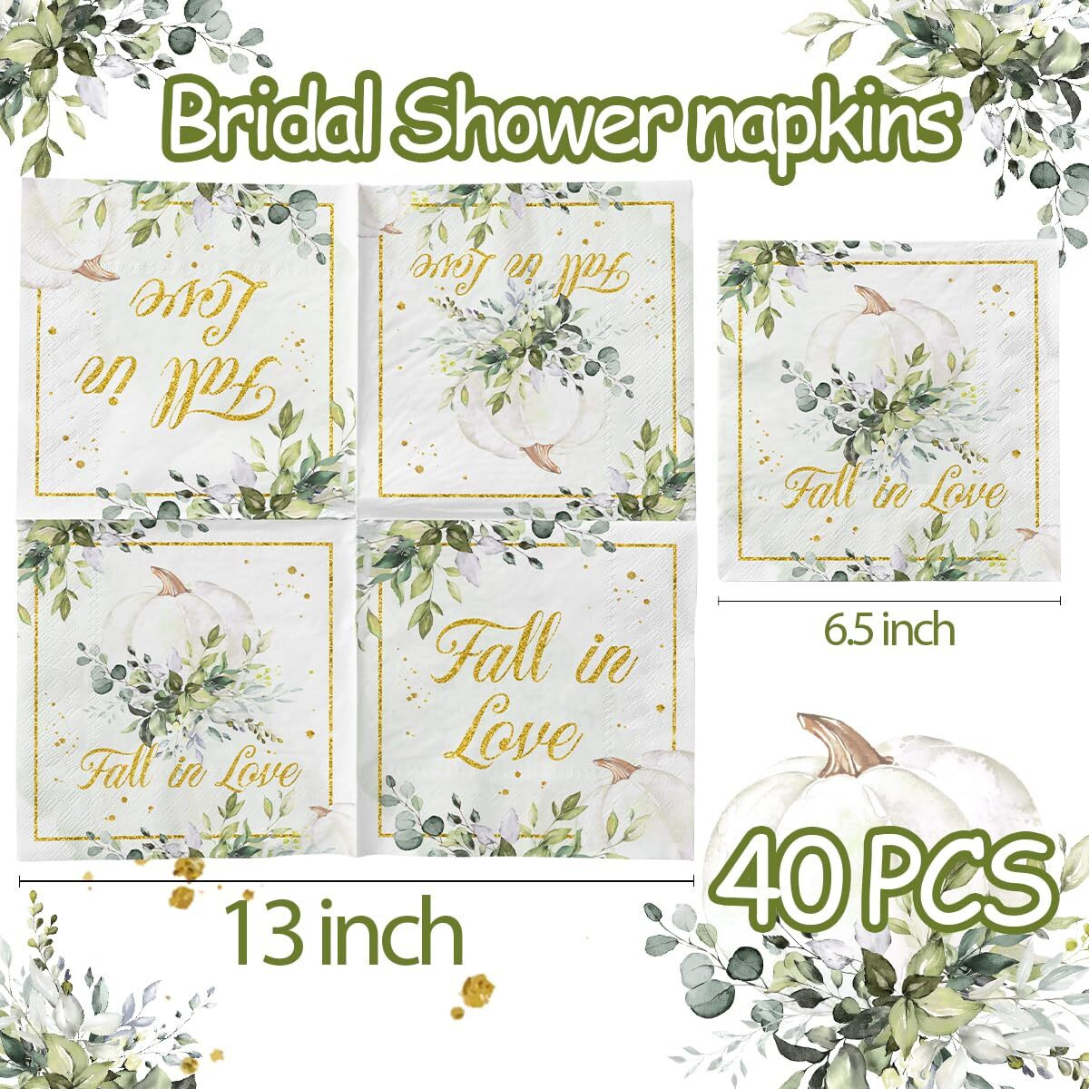 40Pcs Fall In Love Napkins-Fall Bridal Shower Decorations  Disposable Green Pumpkin Paper Fall Wedding Shower Dinner Napkins For Engagement Party Fall In Love Bridal Shower Decor