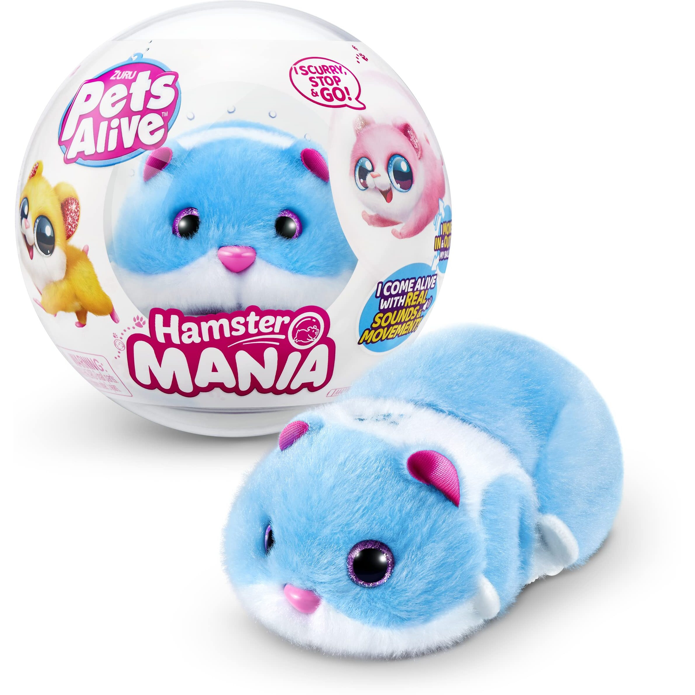 Pets Alive Hamstermania (Blue) By Zuru Hamster  Electronic Pet  20+ Sounds Interactive  Hamster Ball Toy For Girls And Children