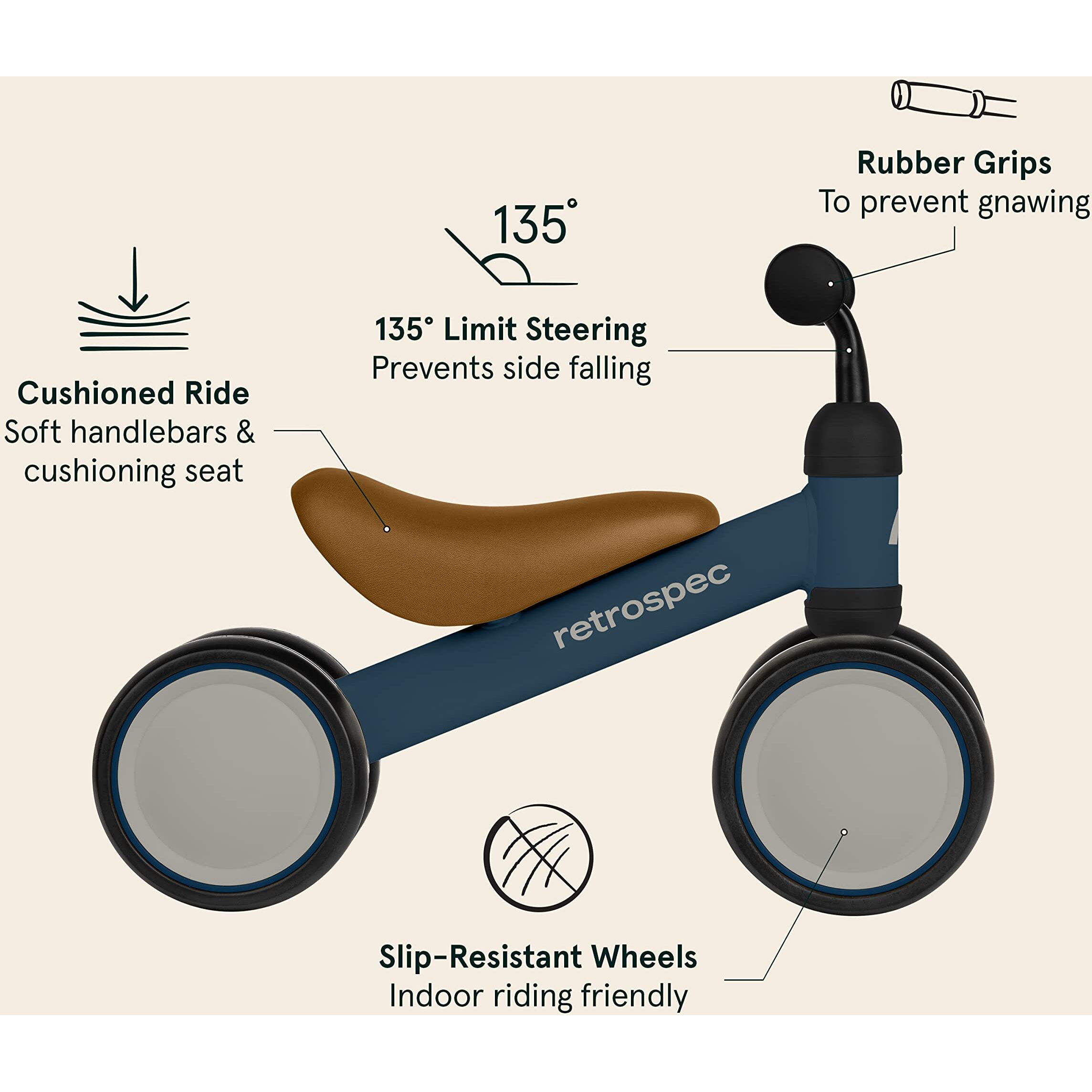 Retrospec Cricket Baby Walker Balance Bike With 4 Wheels For Ages 12-24 Months - Toddler Bicycle Toy For 1 Year Olds - Ride On Toys For Boys And Girls - One Size