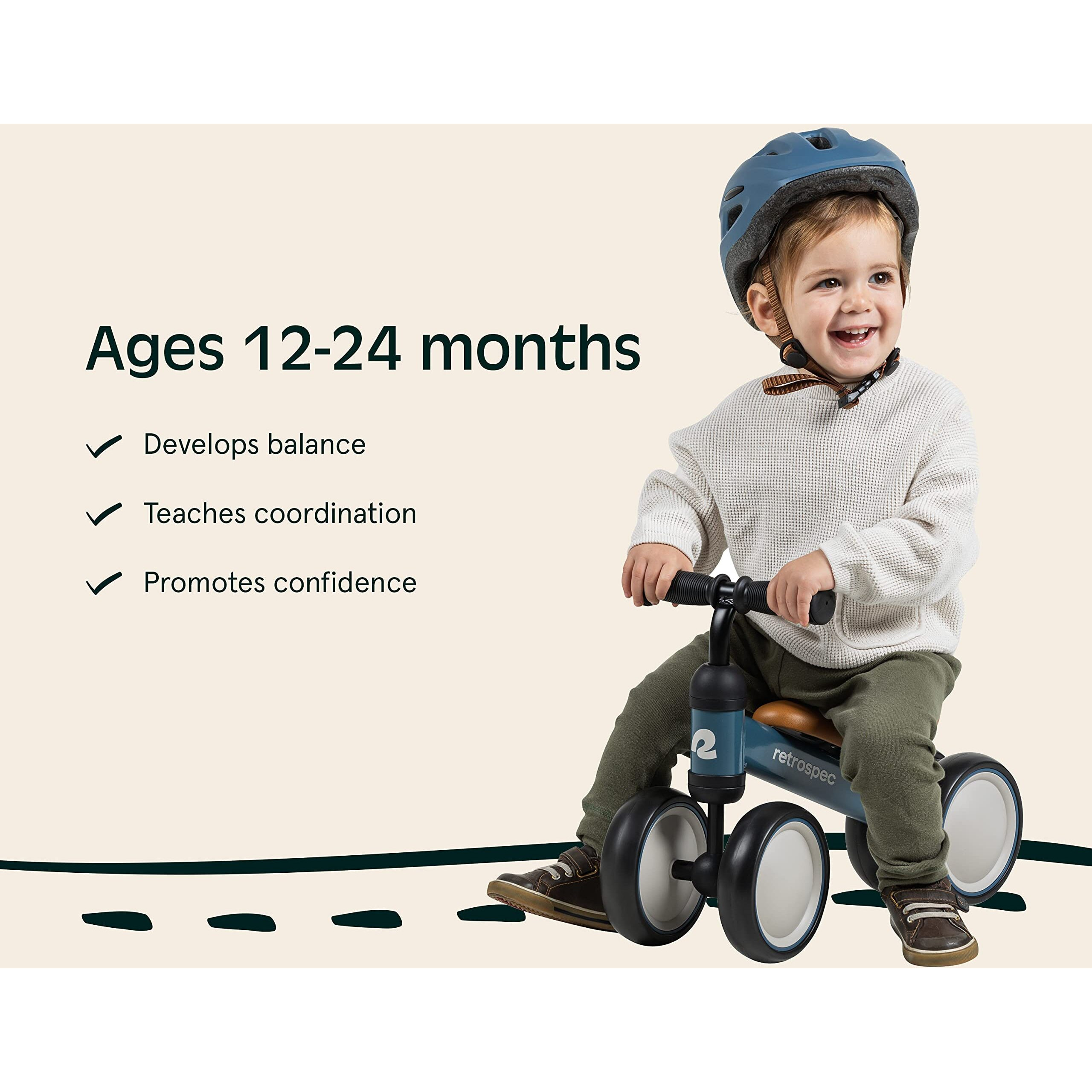 Retrospec Cricket Baby Walker Balance Bike With 4 Wheels For Ages 12-24 Months - Toddler Bicycle Toy For 1 Year Olds - Ride On Toys For Boys And Girls - One Size