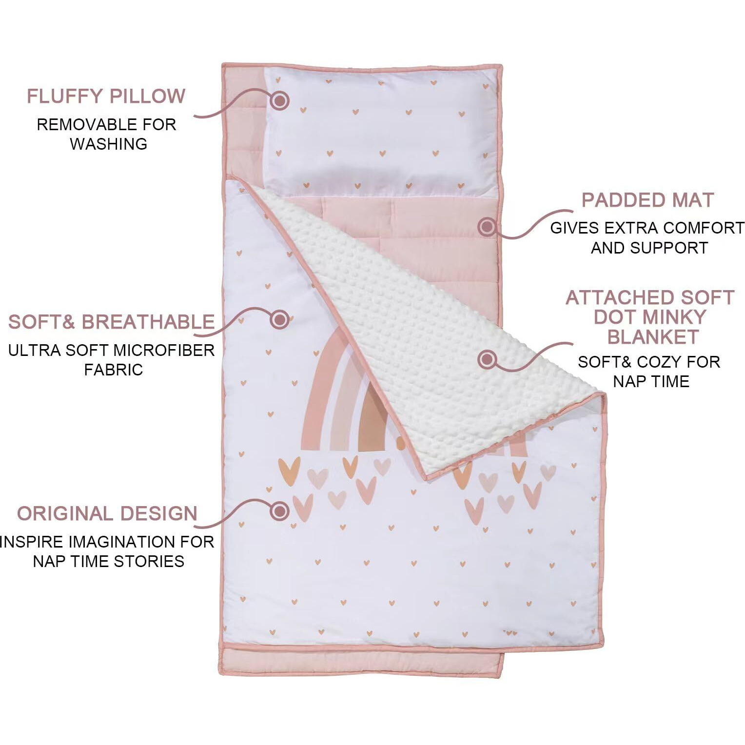 Extra Large Toddler Nap Mat By Cokouchyi  Toddler Sleeping Bag With Removable Pillow  Measures 53 X 21 X 1.5 Inches  Sleeping Mat For Girls  Ideal For Daycare And Preschool Kindergarten  Rainbow