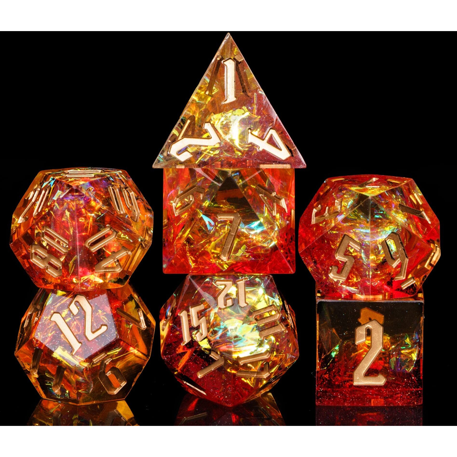 Cusdie Sharp Edges Dnd Dice  7 Pcs D&D Dice  Handcrafted Polyhedral Dice Set  For Role Playing Game Mtg Pathfinder (Red W/Yellow Sparkle)
