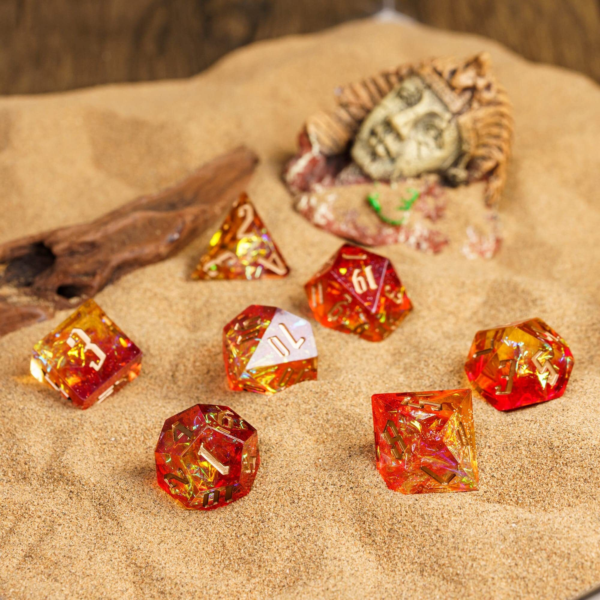 Cusdie Sharp Edges Dnd Dice  7 Pcs D&D Dice  Handcrafted Polyhedral Dice Set  For Role Playing Game Mtg Pathfinder (Red W/Yellow Sparkle)