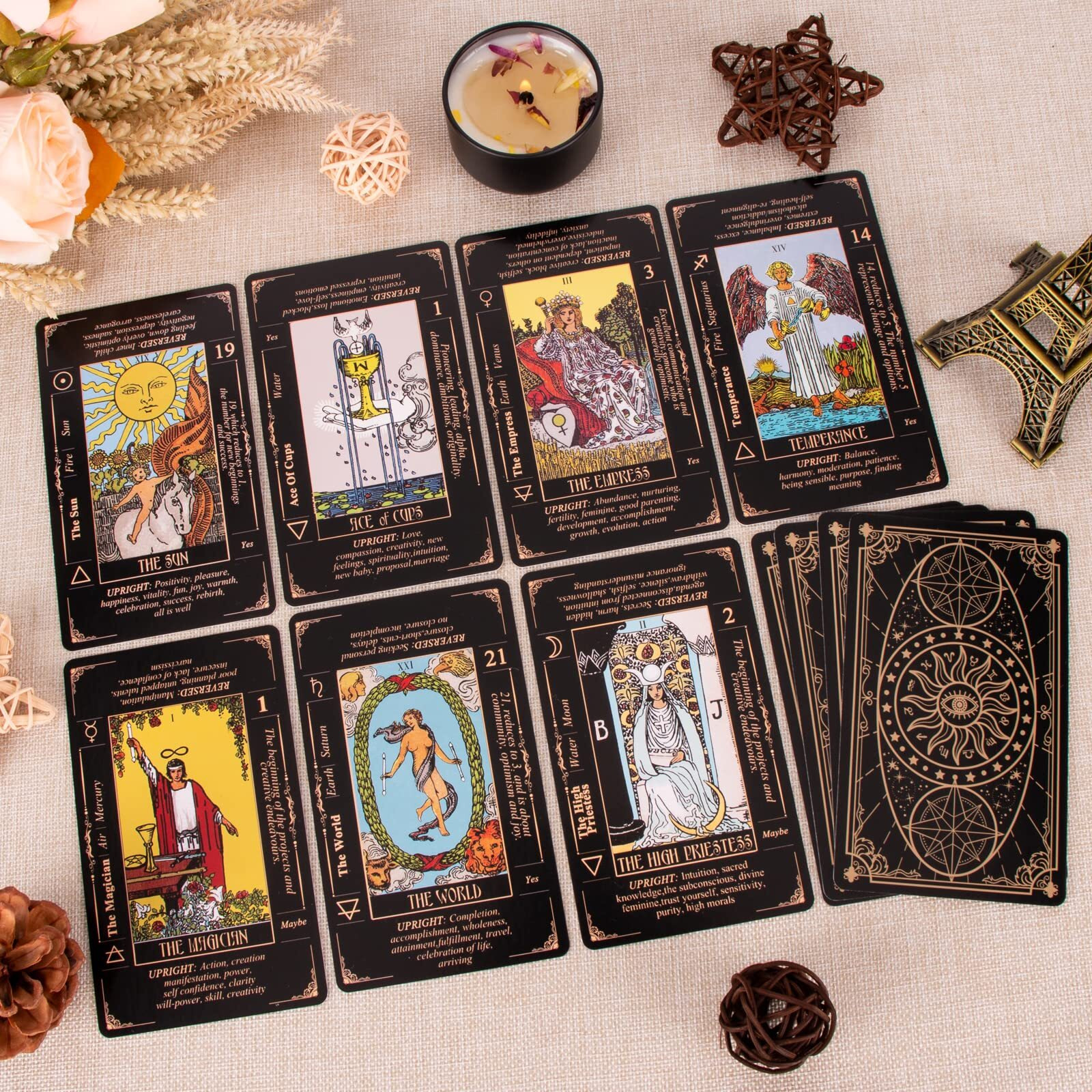 Kledery Tarot Cards For Beginners  Classic Tarot Cards With Meanings On Them  Durable Tarot Cards With Guide Book For Beginners (Black)