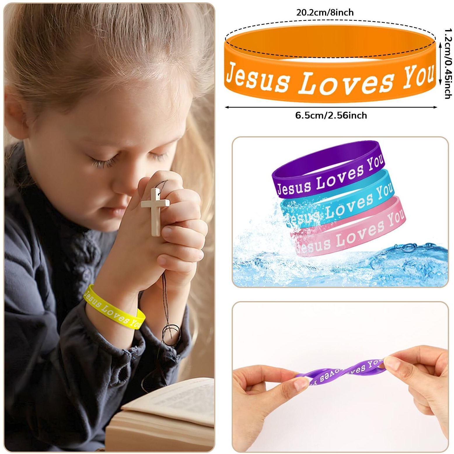Junebrushs 42Pcs Jesus Loves You Silicone Bracelets Bulk Colorful Christian Jesus Rubber Wristbands For Men Women Party Favors Gifts Supplies
