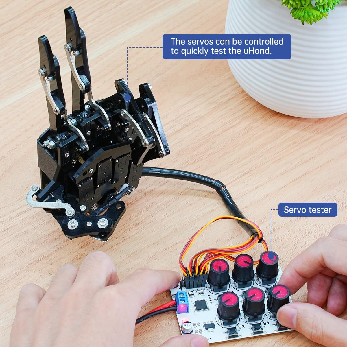 Robot Hand Five Fingers Solely Movement Bionic Robot Mechanical Arm Diy - Left Hand With Servo Tester