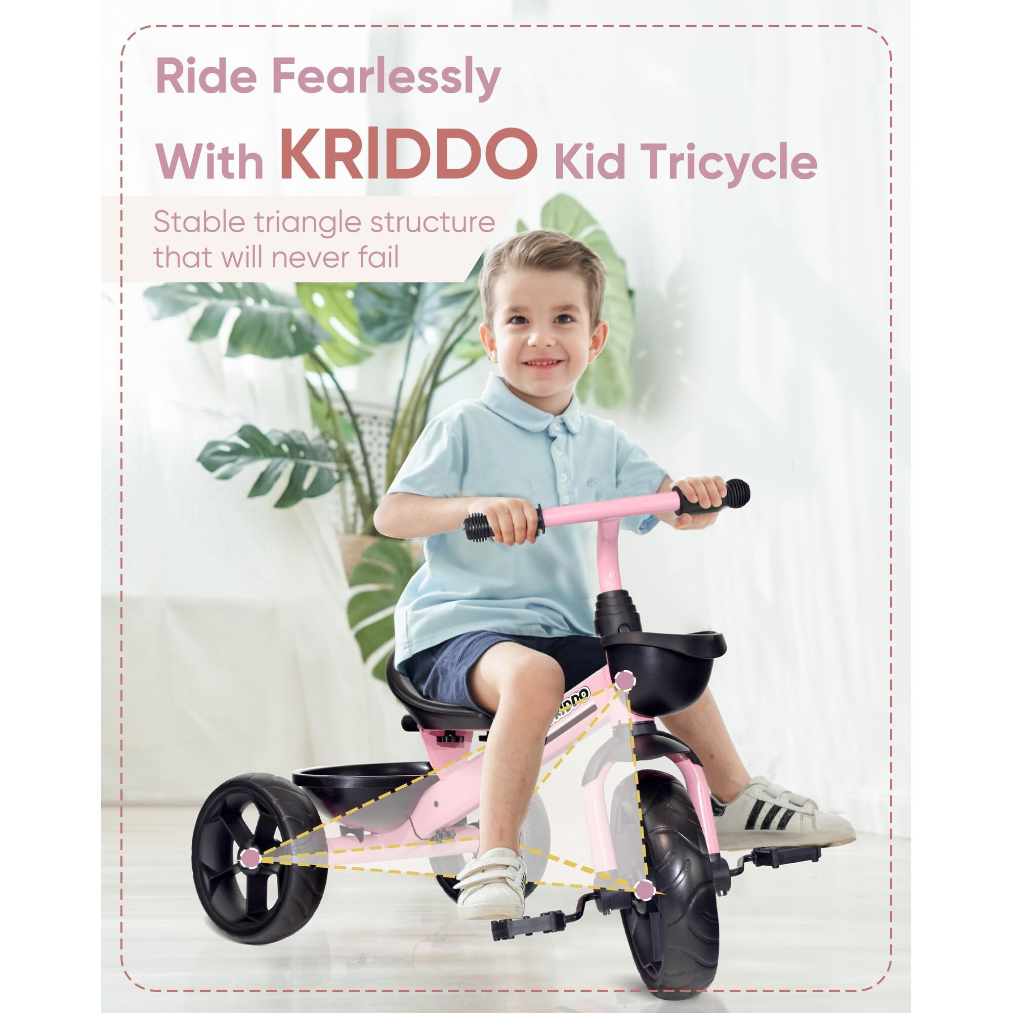Kriddo Kids Tricycles Age 24 Month To 4 Years  Toddler Kids Trike For 2.5 To 5 Year Old  Gift Toddler Tricycles For 2-4 Year Olds  Trikes For Toddlers  Sporty Styling  Pink