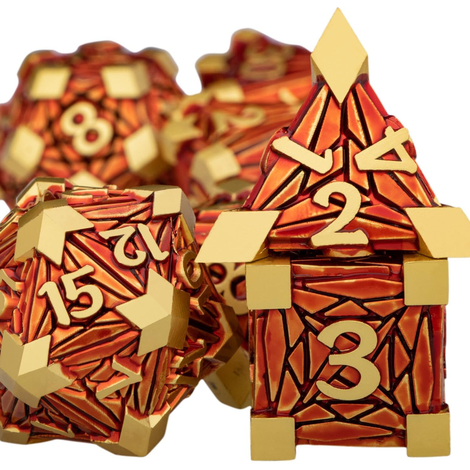 Orifantou Metal Dnd Dice Set Dungeons And Dragons Dice With Box  Golden Red Debris D&D Dice Rpg D And D Dice Role Playing Game Polyhedral Dice Set D20 D12 D10 D8 D6 D4