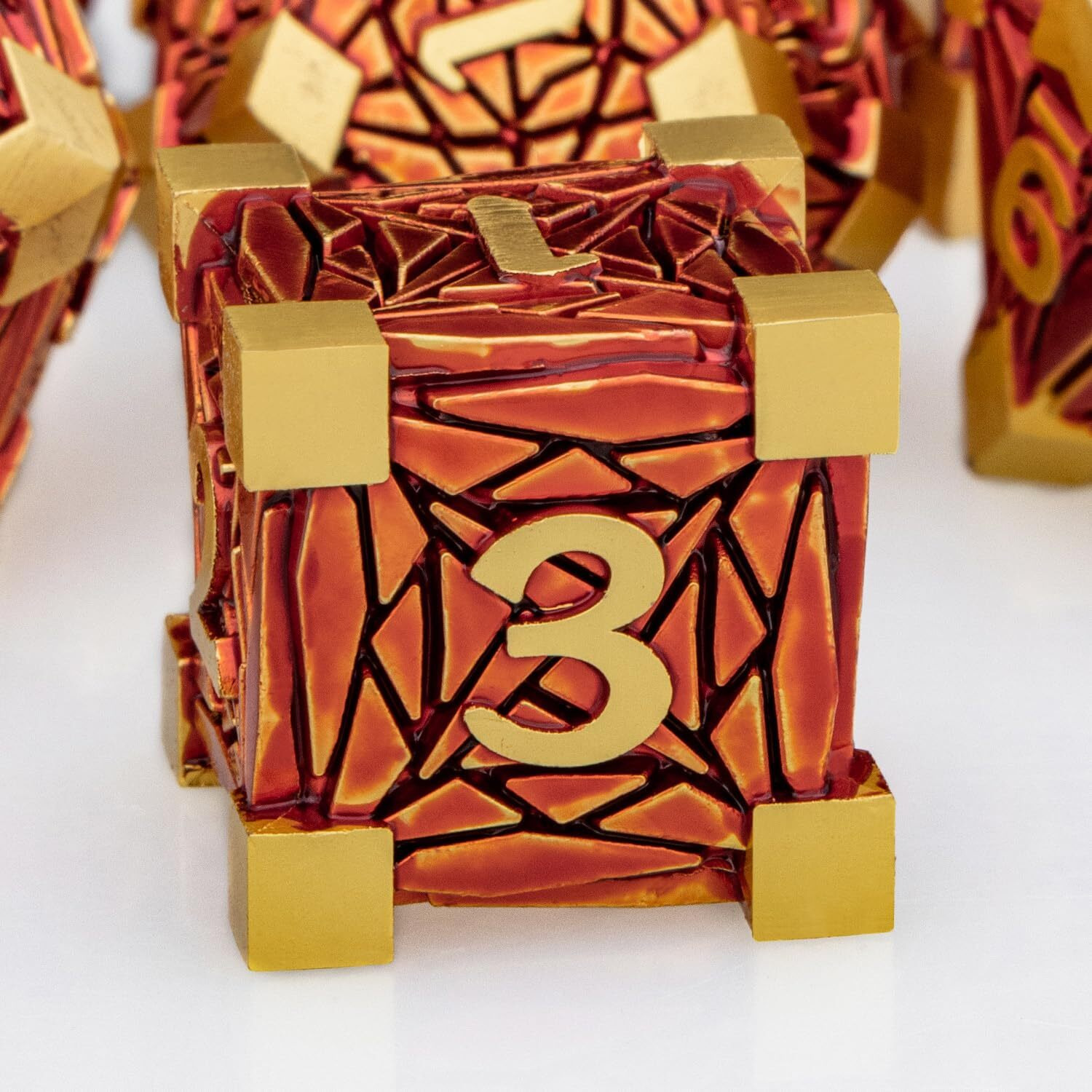 Orifantou Metal Dnd Dice Set Dungeons And Dragons Dice With Box  Golden Red Debris D&D Dice Rpg D And D Dice Role Playing Game Polyhedral Dice Set D20 D12 D10 D8 D6 D4