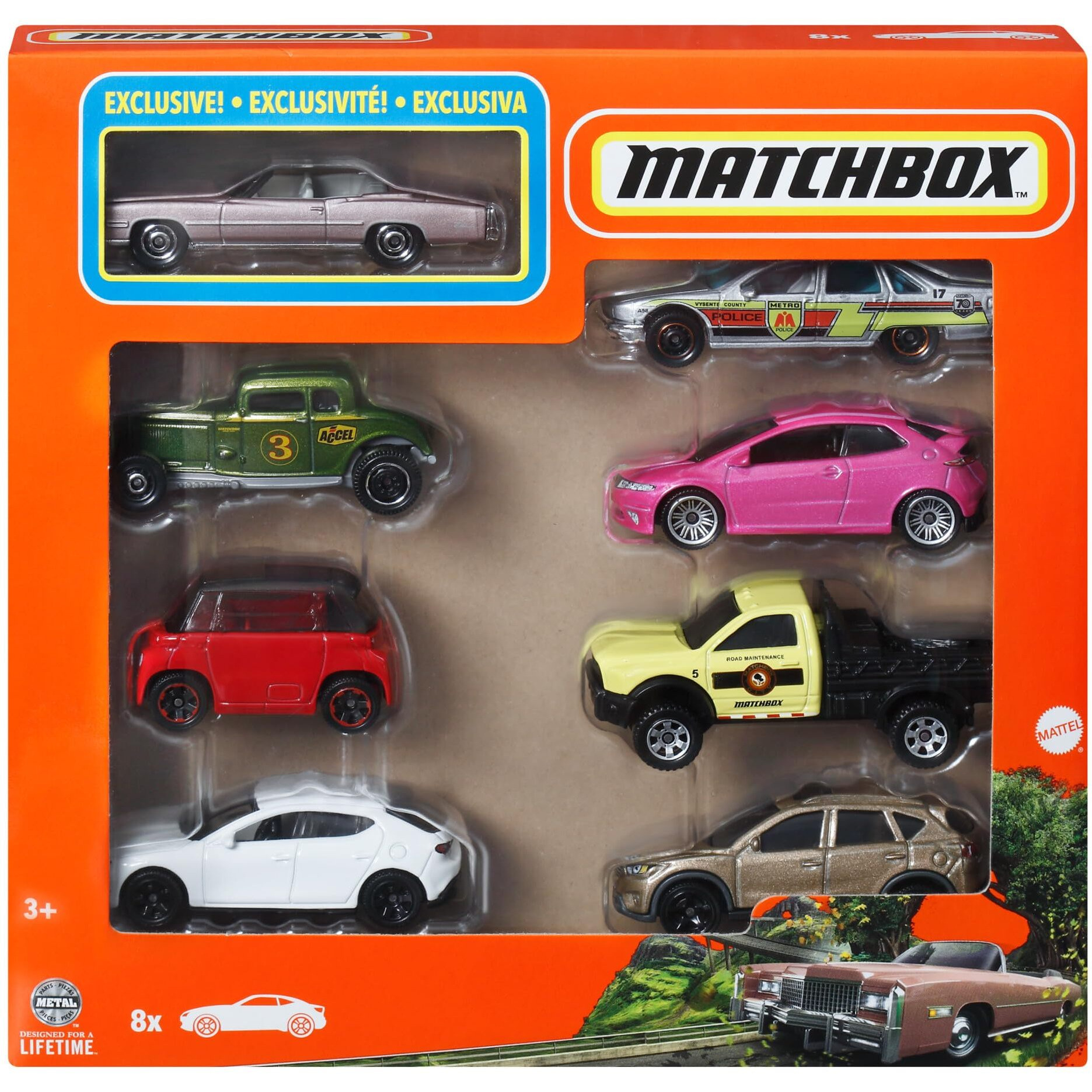 Matchbox Toy Cars Or Trucks 8-Pack  Set Of 8 Die-Cast 164 Scale Vehicles  Themed Multipack  Including 1 Exclusive (Styles May Vary)