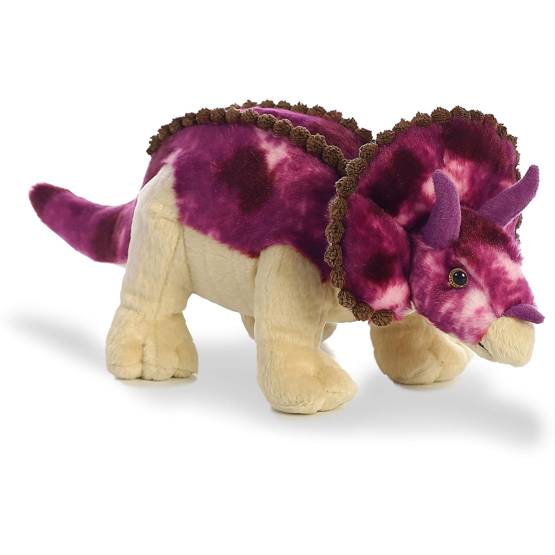 Aurora Ferocious Dinos & Dragons Triceratops Stuffed Animal - Prehistoric Fun - Cuddly Companions - Purple 14 Inches