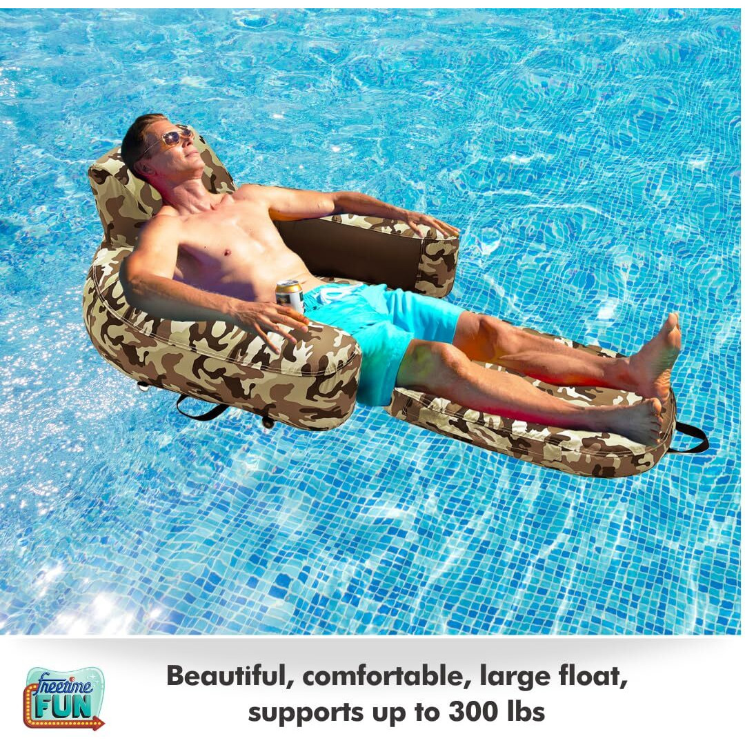 Freetime Fun Pool Lounger Inflatable Pool Floats For Adults- Pool  Lake  River Floating Lounge Chair  Heavy Duty Fabric Pool Raft 2In1 Convertible Chair