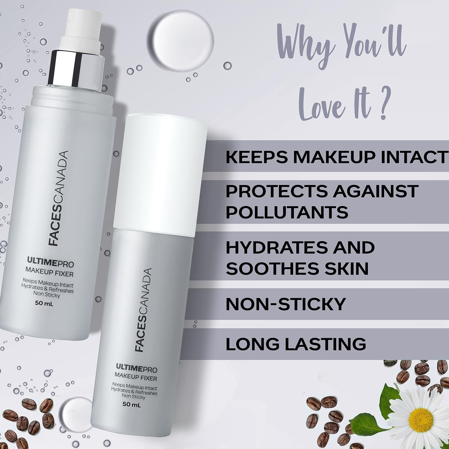 Facescanada Ultime Pro Makeup Fixer | Long Lasting Setting Spray | Hydrating & Refreshing Facial Mist With Hyaluronic Acid | Lightweight & Non Sticky | 1.69 Fl Oz (50Ml)