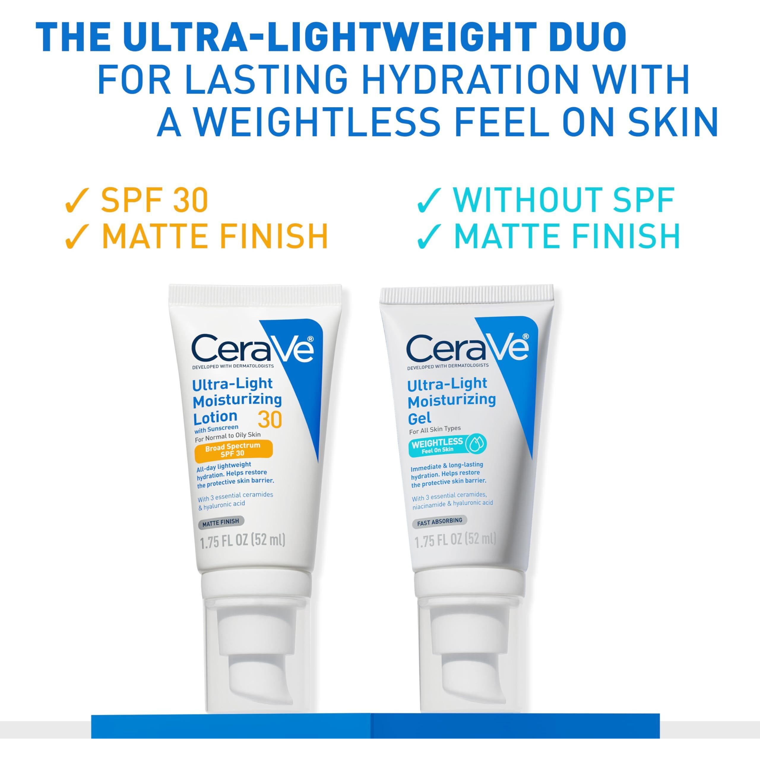 Cerave Ultra-Light Moisturizing Lotion With Spf 30| Daily Face Moisturizer With Spf | Formulated With Hyaluronic Acid & Ceramides | Broad Spectrum Spf | Oil Free | Matte Finish | 1.7 Ounce