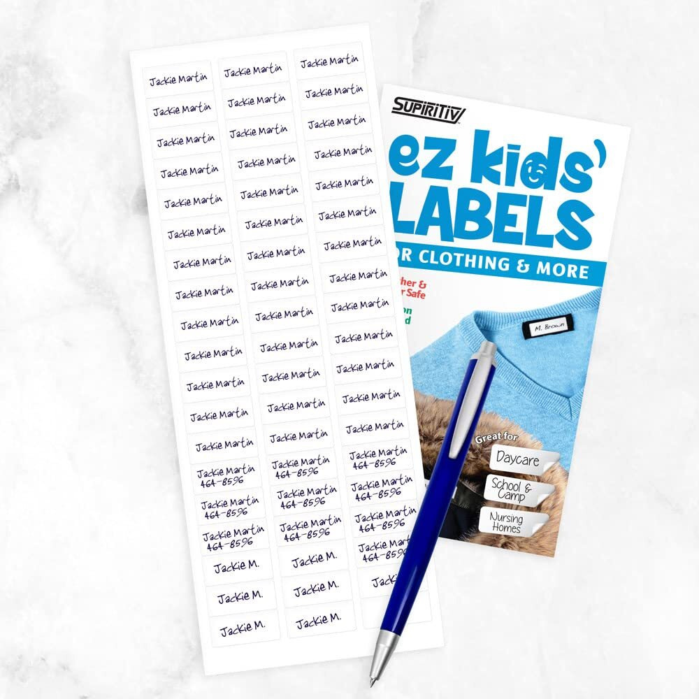 Ez Kids Clothing Labels Self-Stick No-Iron Write-On | Great For Children & Adults | Washer & Dryer Safe | School  Camp  Nursing Care  Toys  Organizing  All Purpose | 1 Sheet Of 60 Blank Labels