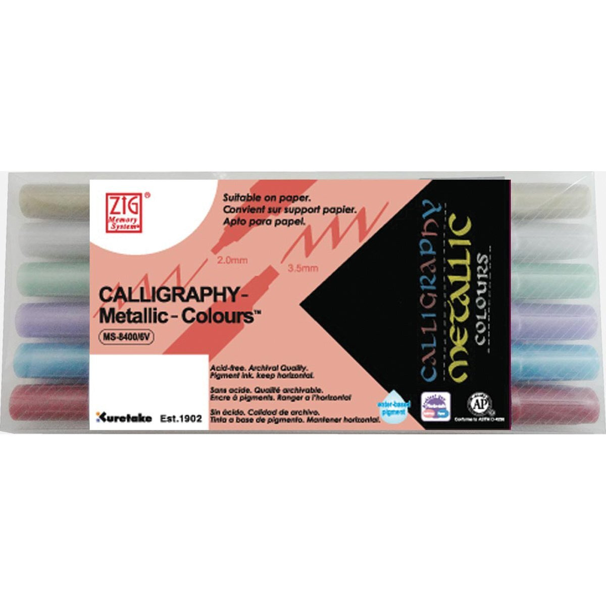 Zig Ms-8400/6V Marker  6 Count (Pack Of 1)  Metallic Assorted