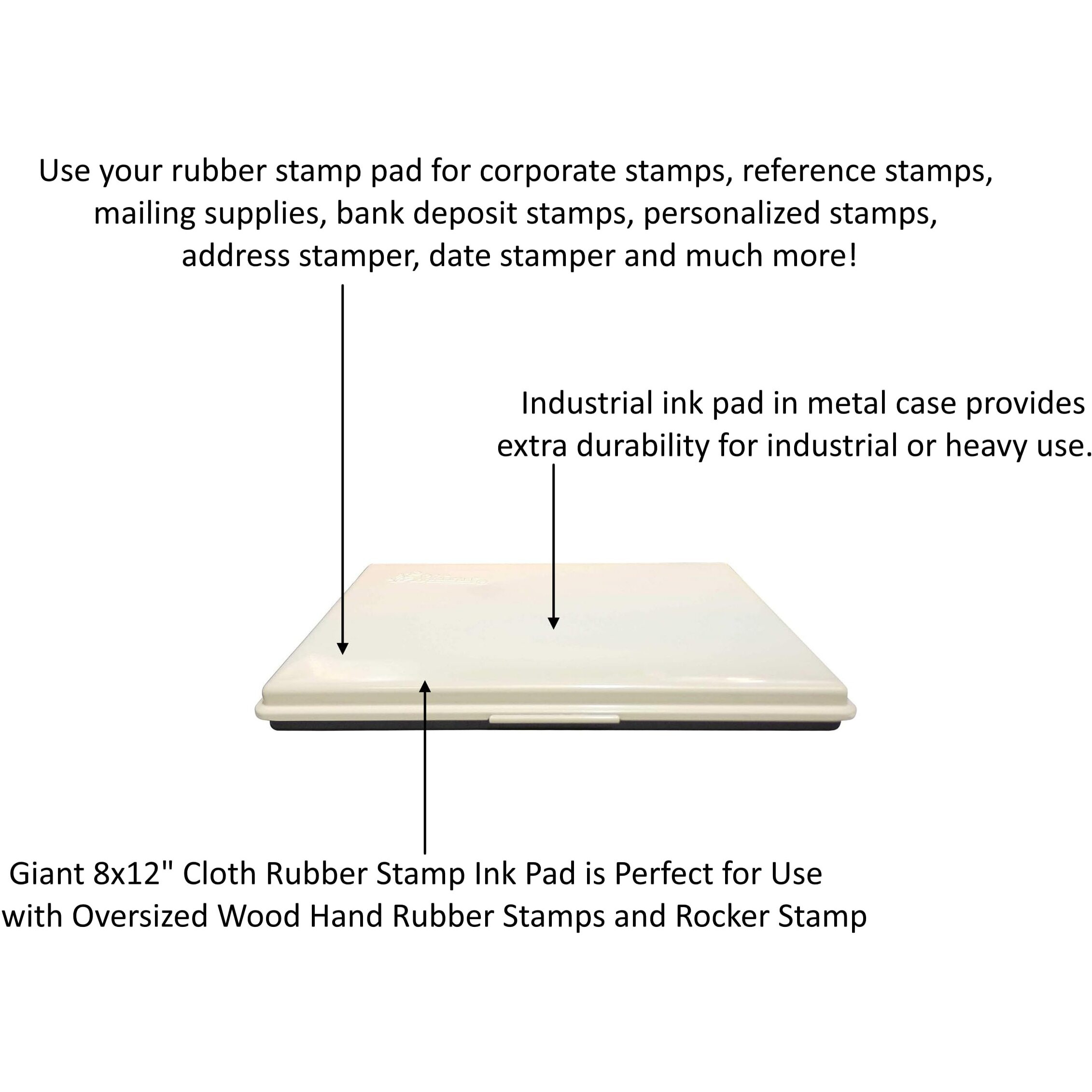 Uimprint Extra Large 8'' X 12'' Industrial Rubber Stamp Ink Pad In Metal Case  Black Stamp Pad