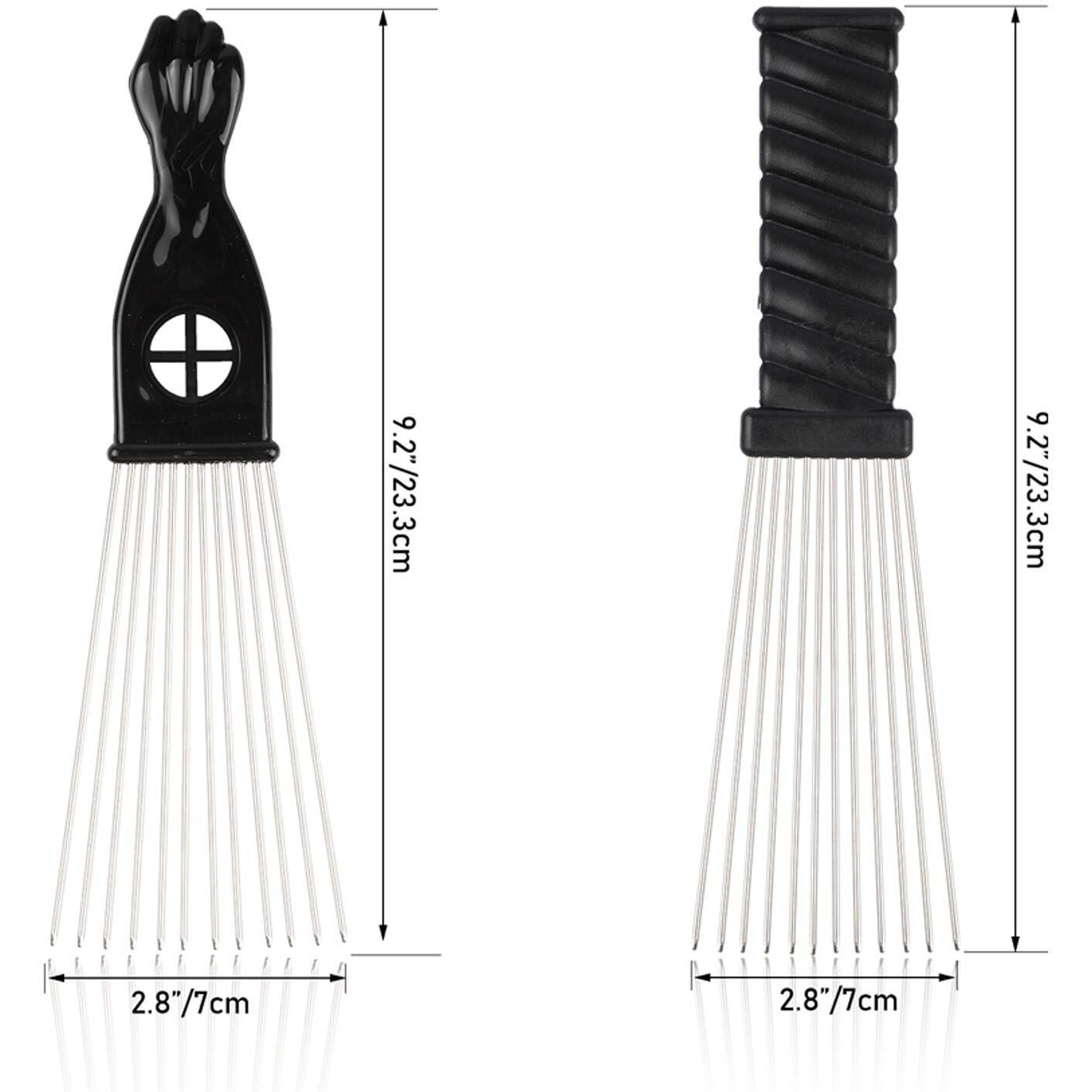 Folansy Afro Comb Metal African American Pick Comb Hairdressing Styling Tool  2 Pack (Black-4  2Piece Assortment  Wide Teeth  Classic Black Fist Design  For Curly Hair And Afro Hairstyle)