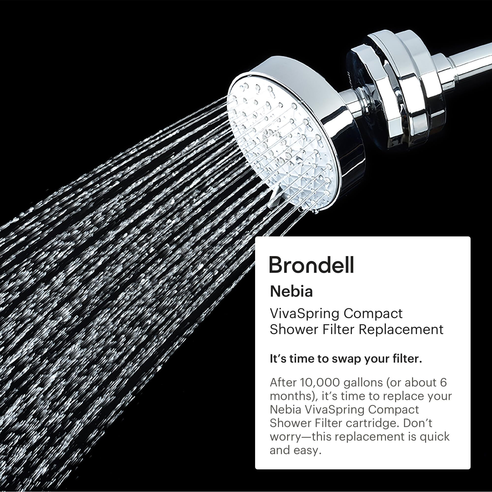 Brondell Vivaspring Compact Shower Filter Replacement - 100% High-Purity Kdf Filtration  Good For 6 Months Of Filtration  Filtered Shower Water For Healthier Skin & Hair - For Use With Csf Models Only