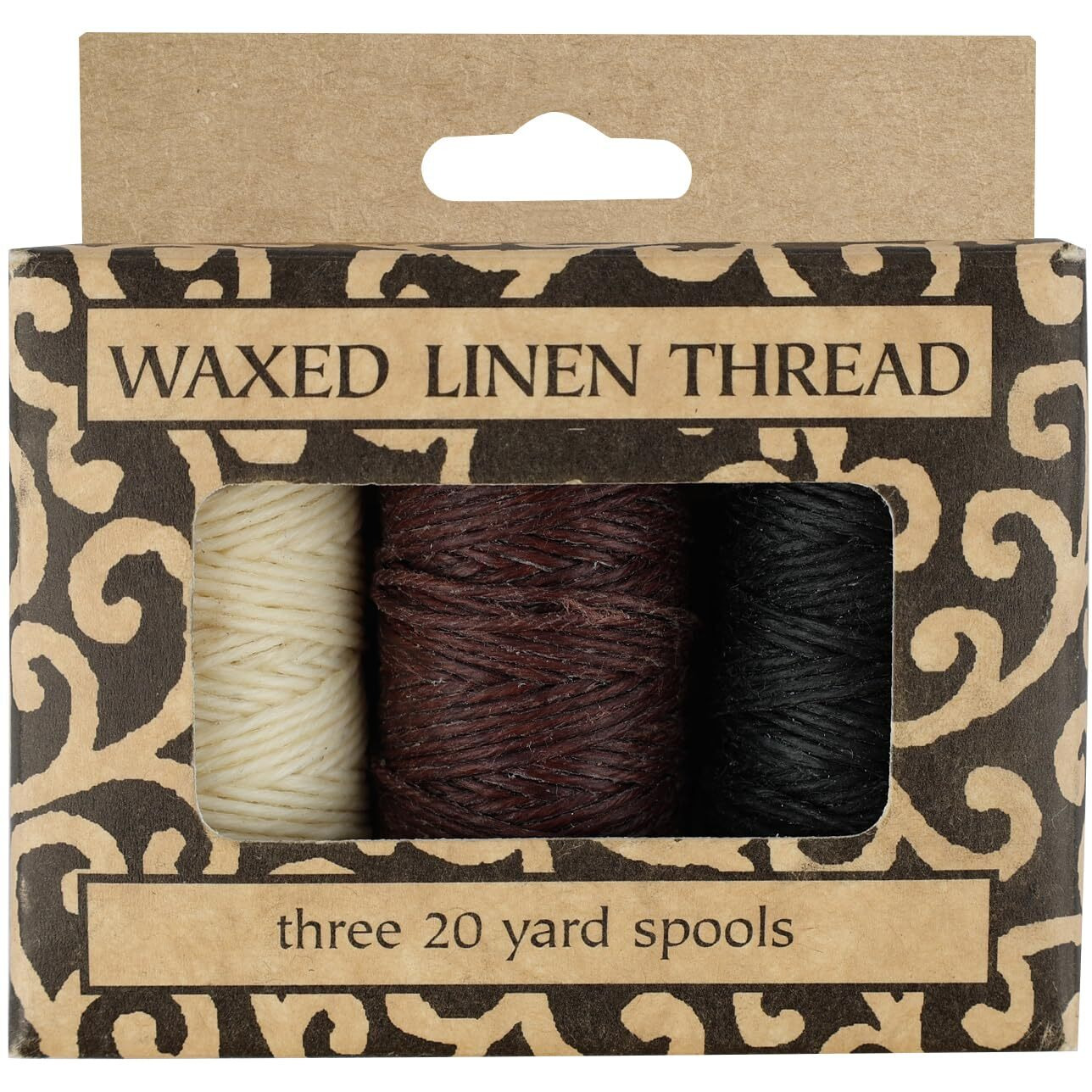 Lineco  Natural Waxed Linen Thread 20 Yards  Books By Hand Natural  Black  Brown Color For Sewing  Bookbinding (3/Pkg)