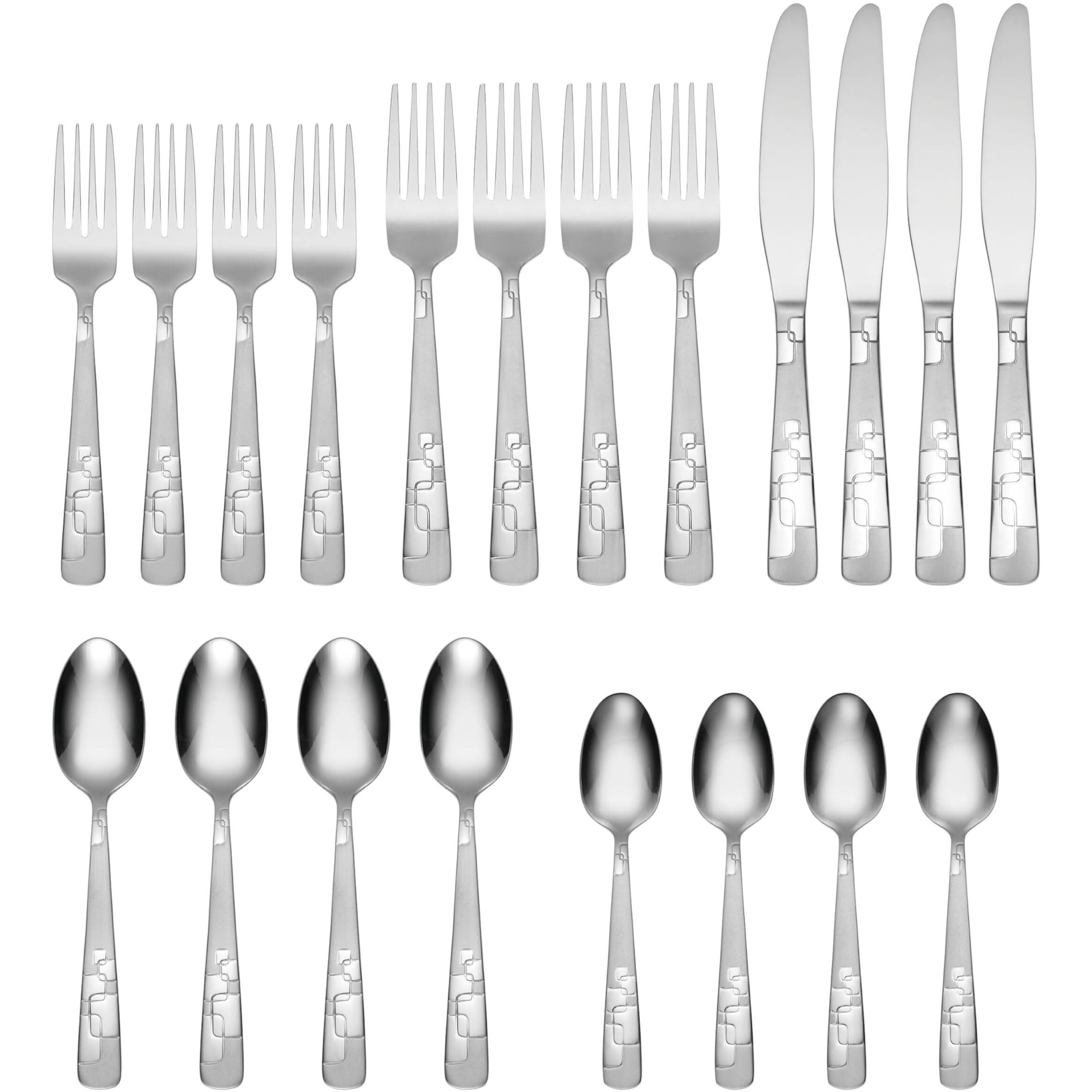 Oneida Quadratic 20 Piece Everyday Flatware  Service For 4  18/0 Stainless Steel  Silverware Set  3.6 X 6.3 X 10.3 Inches