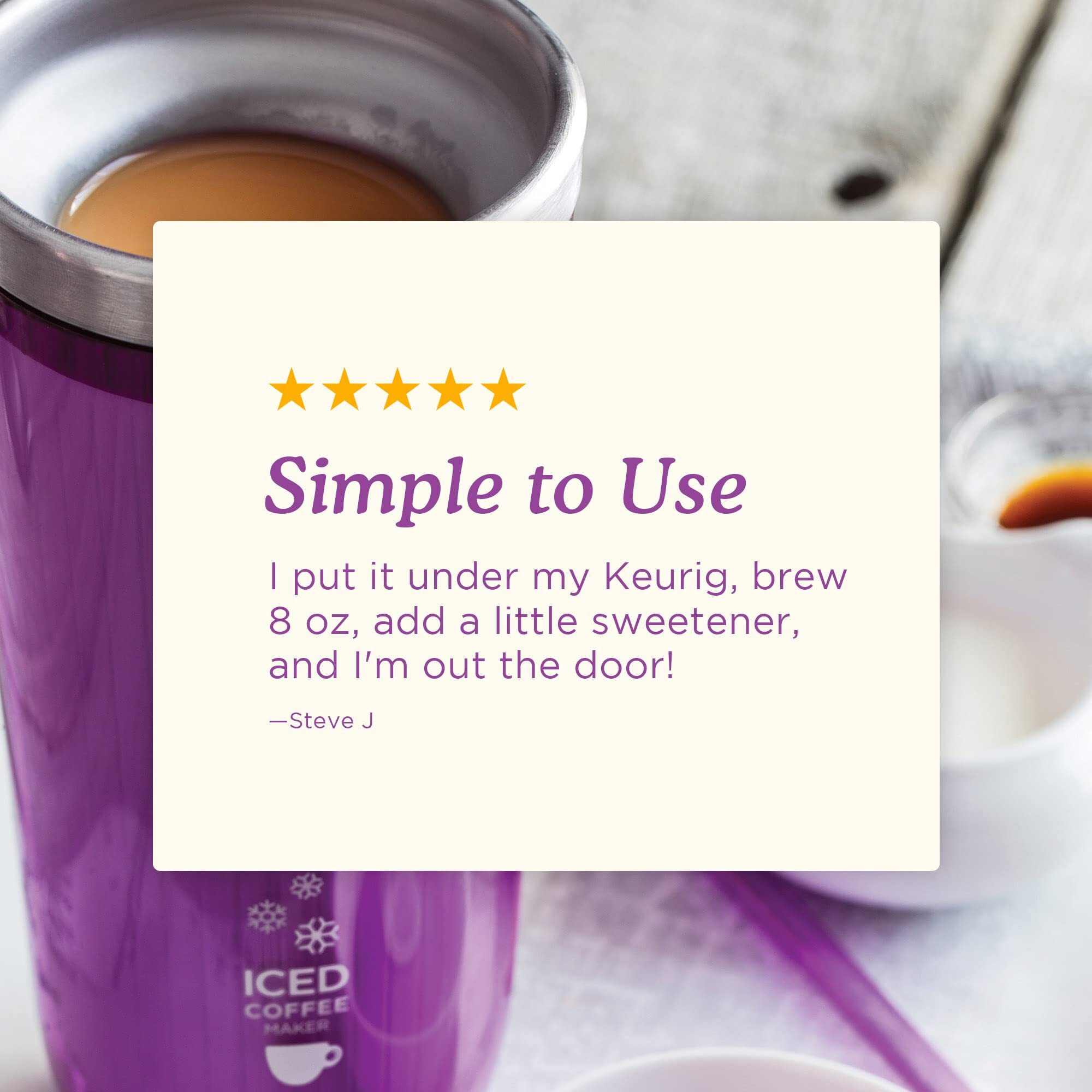 Zoku Instant Iced Coffee Maker  Reusable Beverage Chiller Cools Hot Beverages In Minutes Without Dilution  Portable 11-Ounce Tumbler With Spill-Resistant Lid And Straw  Purple
