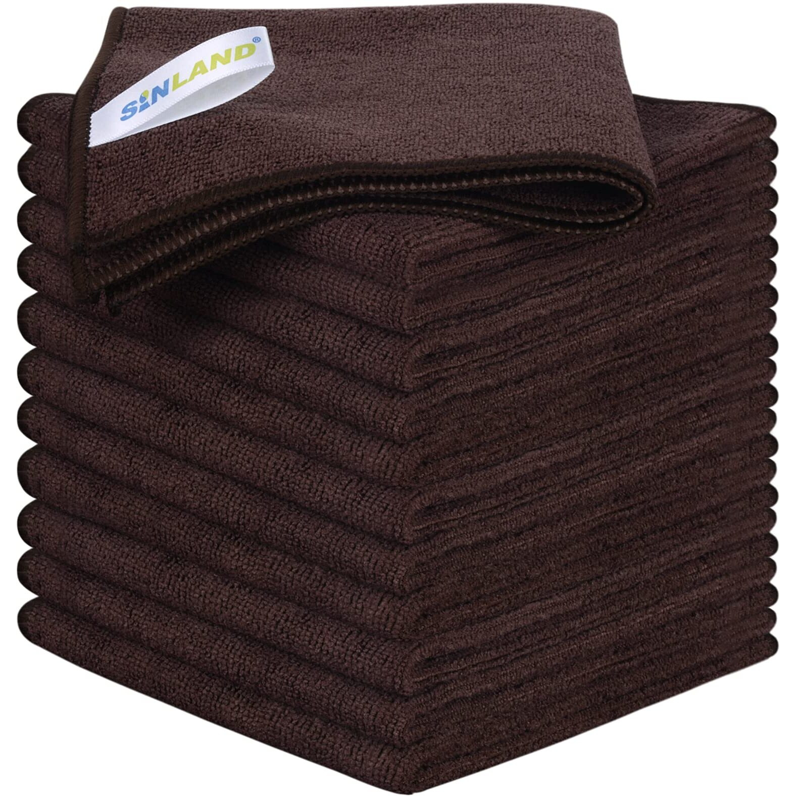 Sinland Absorbent Microfiber Dish Cloth Kitchen No Streak Cleaning Cloth Dish Rags Lens Cloths 12 Inch X 12 Inch 12 Pack Dark Brown