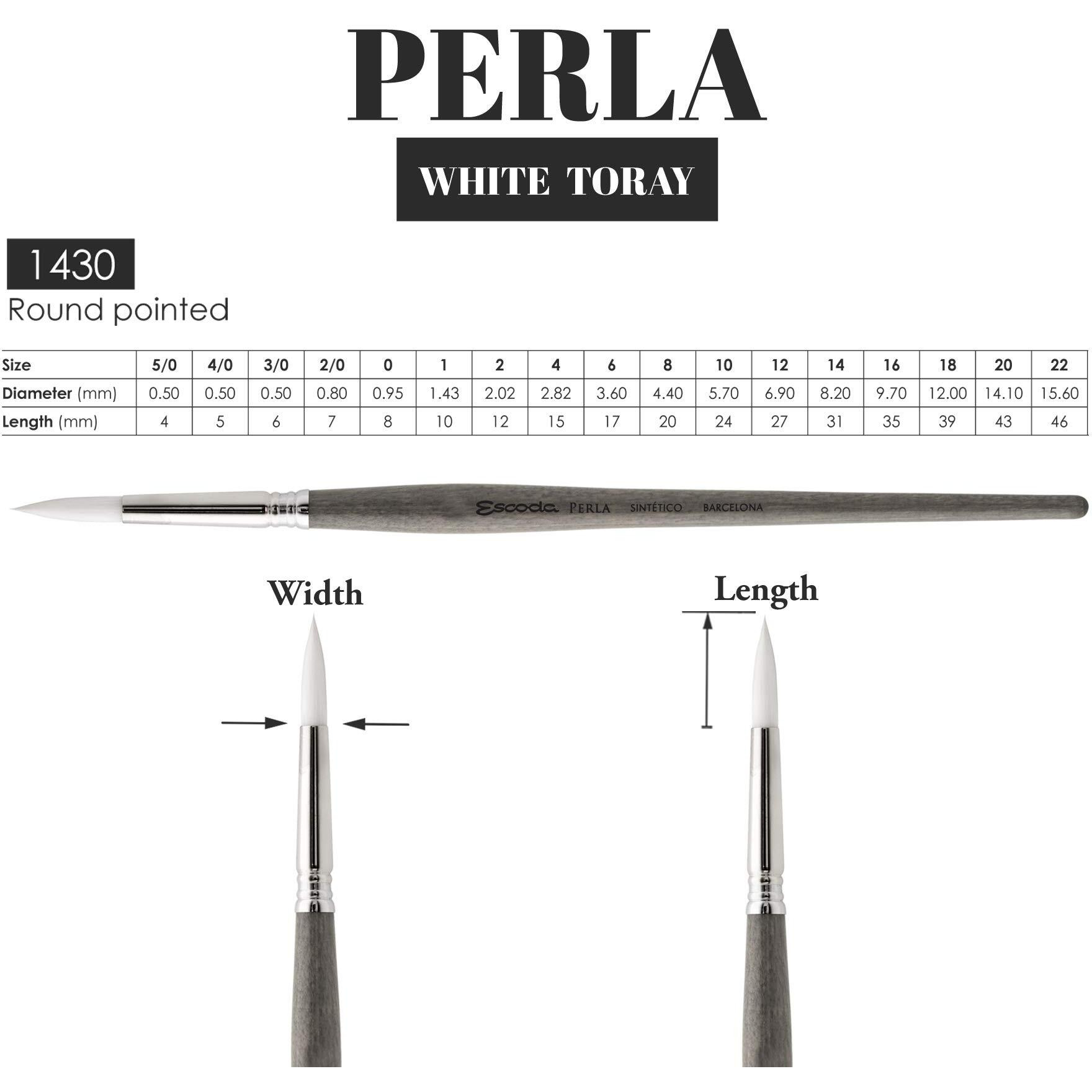 Escoda Perla Series 1430 Short Handle Round Artist Watercolor Brush  2  White Toray Filament