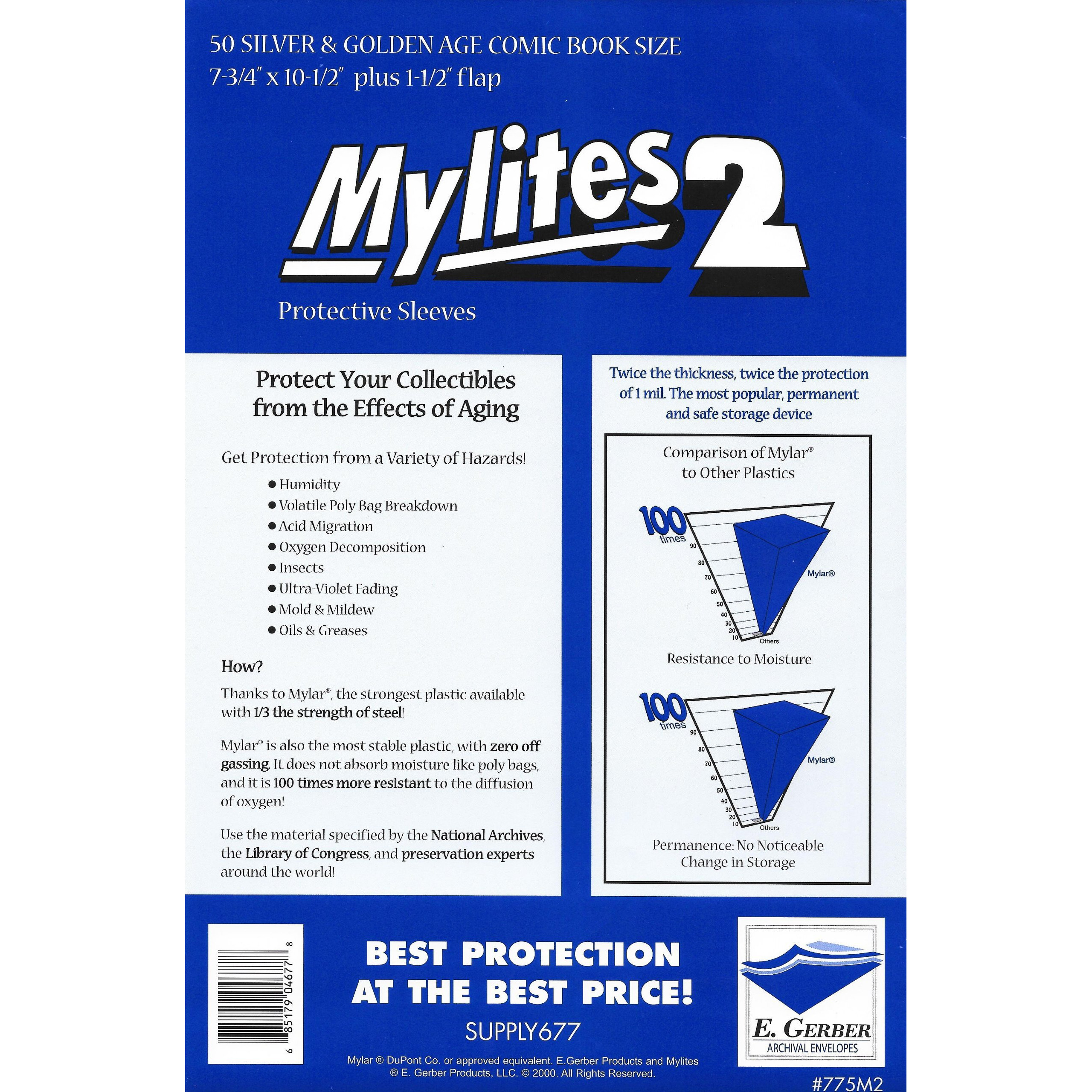 E. Gerber Mylites 2 Mil Comic Book Silver & Golden Age Size 7 3/4"" X 10 1/2"" Plus 1-1/2"" Flap Pack Of 50