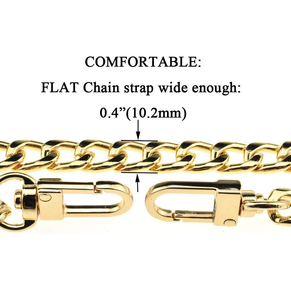 Hahiyo Purse Chain Strap Length 55.1 Inches Spot-On Gold For Shoulder Cross Body Sling Purse Handbag Clutch Replacement Strap Comfortable Flat 0.4  Wide Enough 2.4Mm Extra Thick Metal Strap 1 Pack