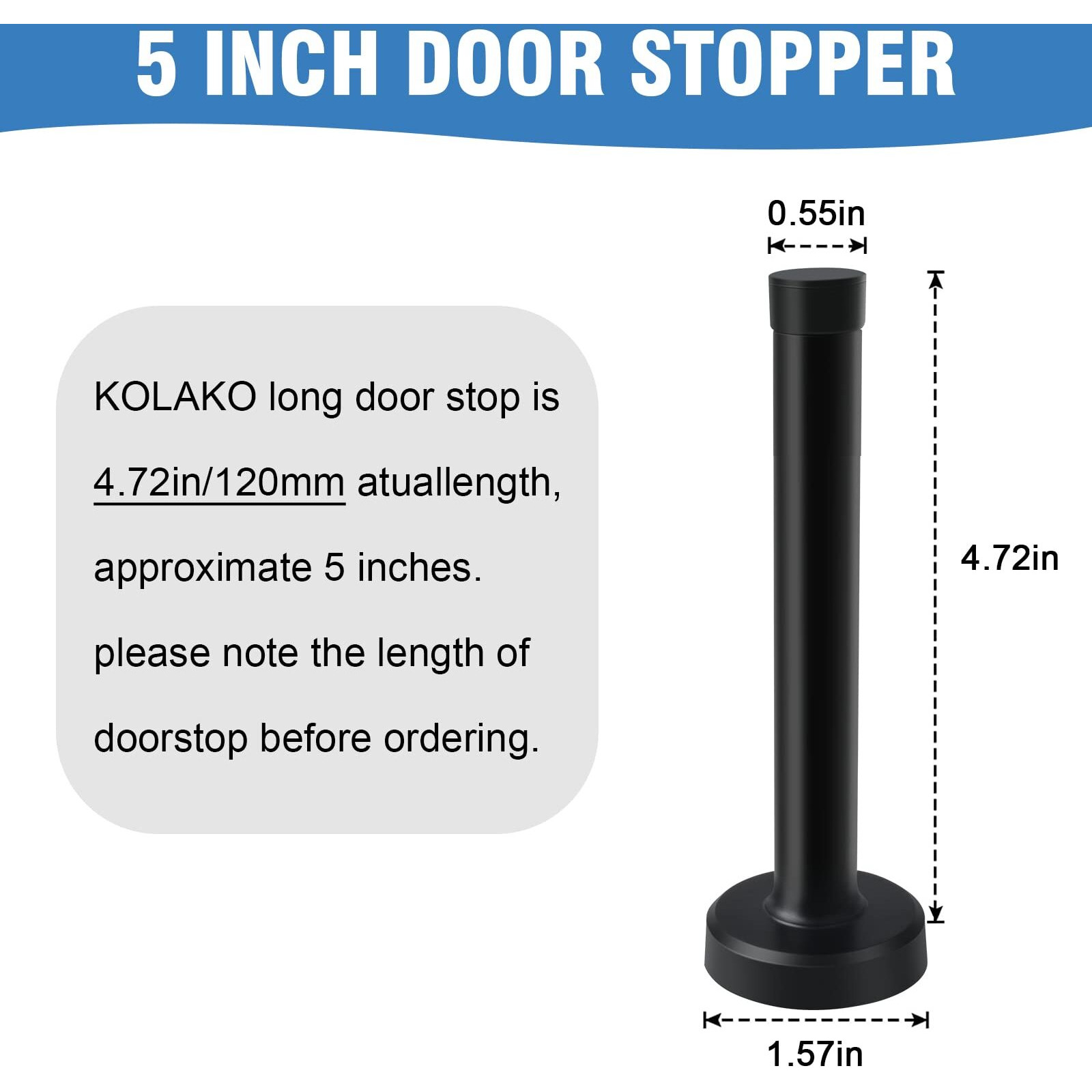 Door Stops  Stainless Steel Doorstop With Rubber Absorber Tip  Cylindrical Thickening Door Stopper  Anti-Collision Door Resistance Door Holder Catch 5 Inch Door Wall Protector 1 Pack Black