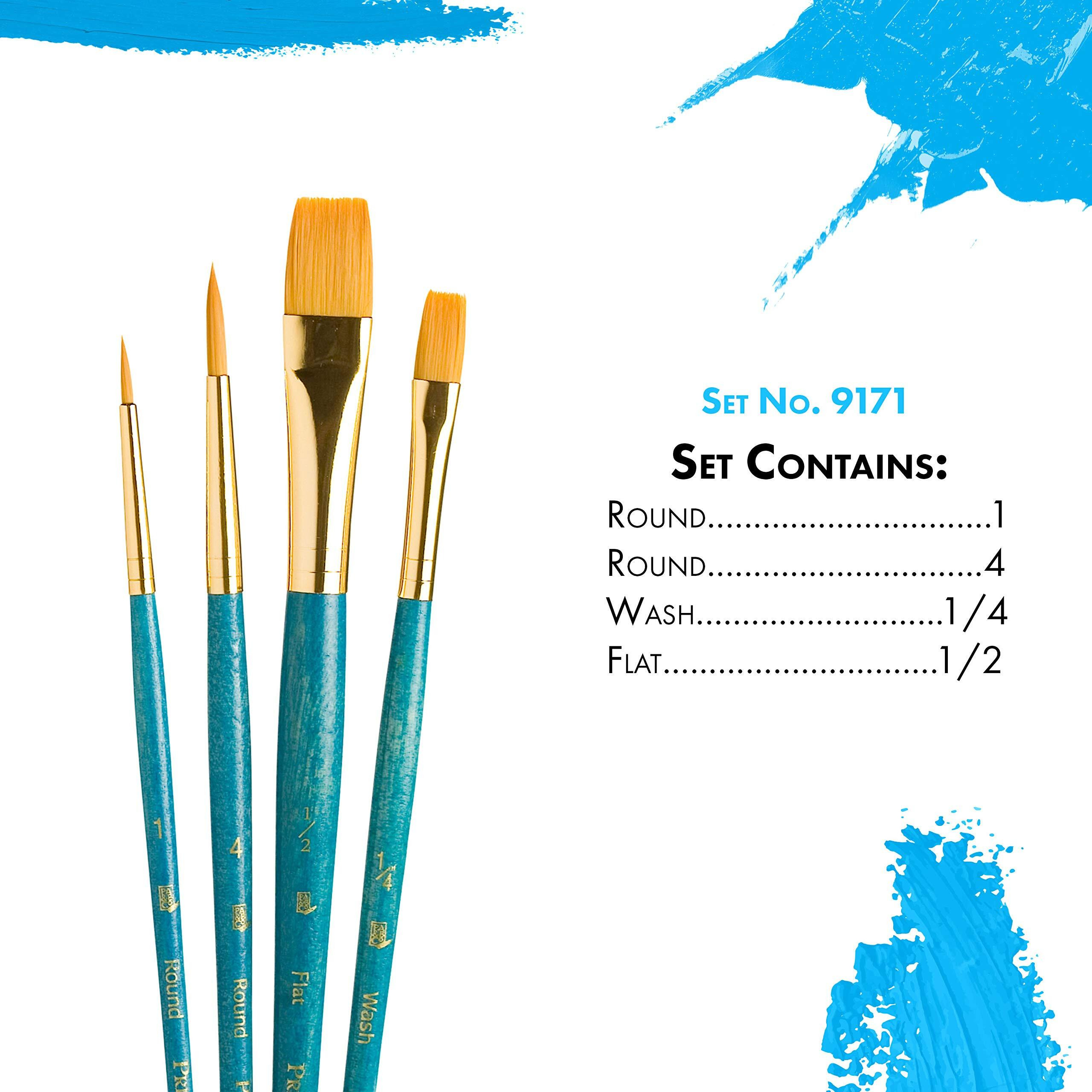 Princeton Realvalue Paintbrush  Round 1 4  Wash 1/4  Flat 1/2  Blue