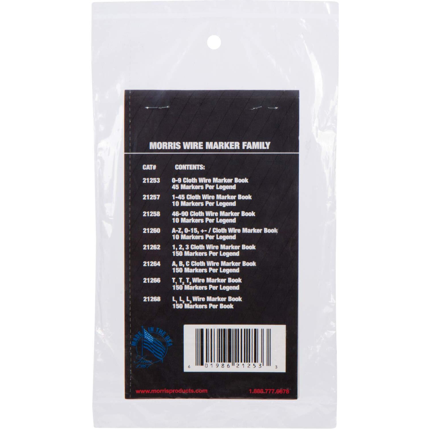 Morris Products Pre-Printed Wire Marker Booklet - A - Z  0-15  - / Marking - 10 Markers Per Legend - For Cable Hook Ups - Oil  Water  Abrasion Resistant - Self-Adhesive Cloth Material - 1 Count