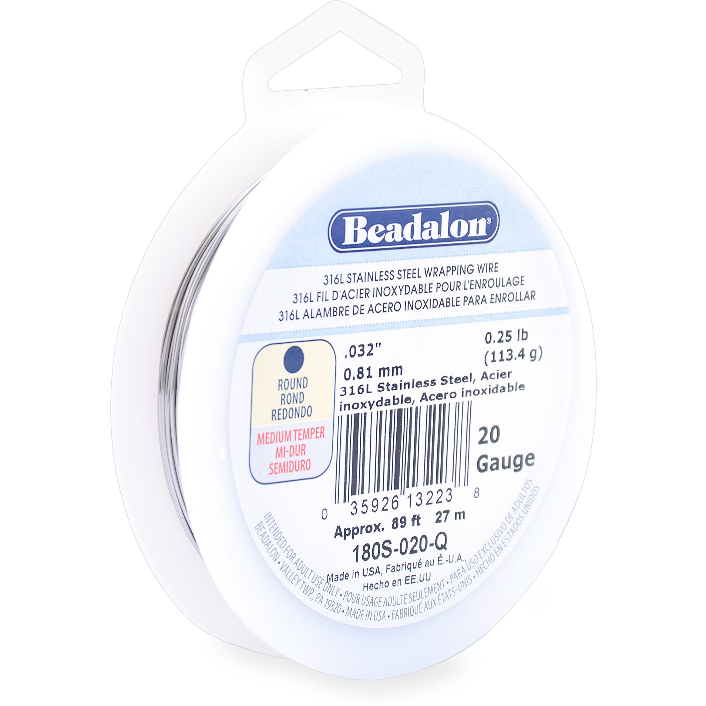 Beadalon 316L Stainless Steel Wrapping Wire  Round  20 Gauge  Round  89 Feet  1/4 Pound