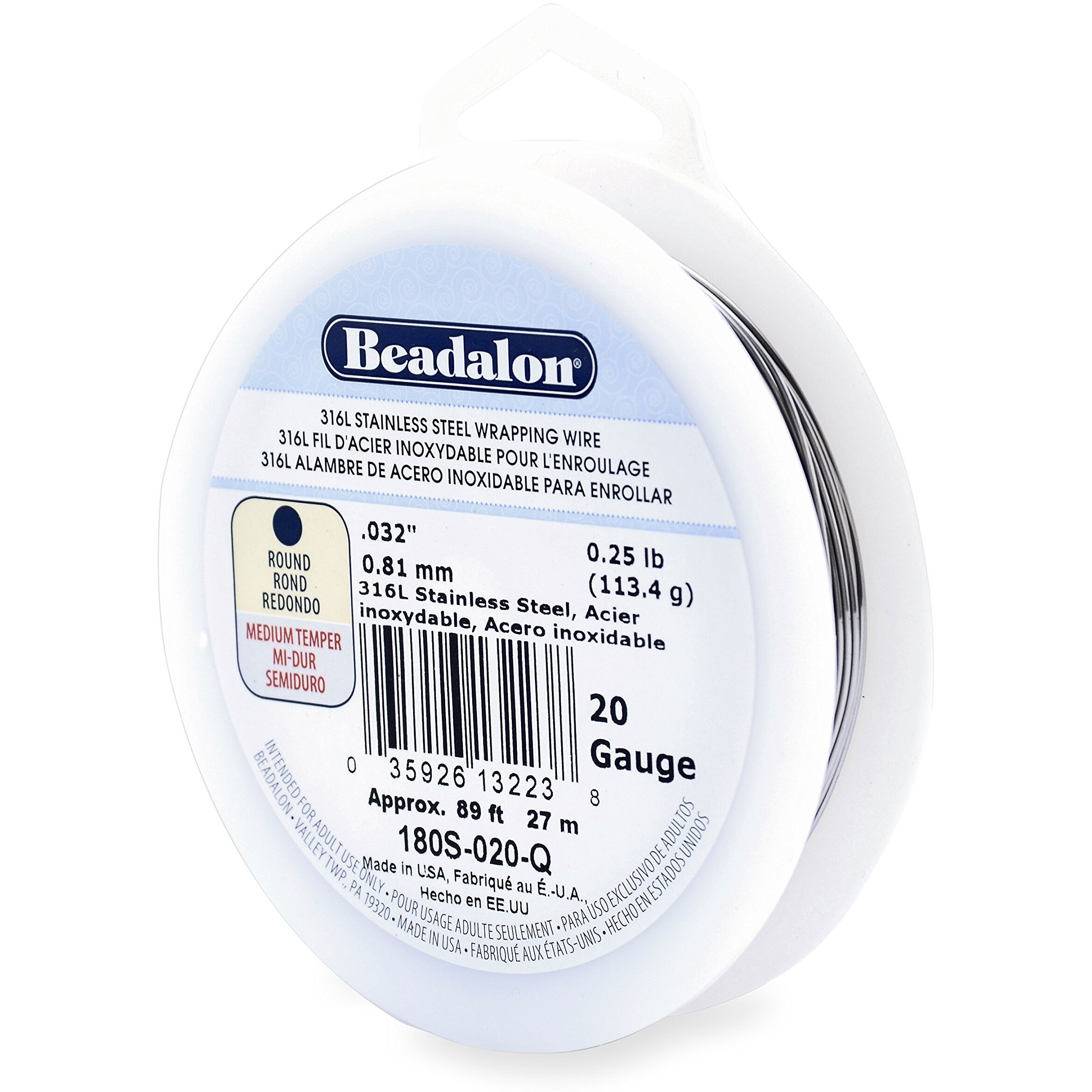 Beadalon 316L Stainless Steel Wrapping Wire  Round  20 Gauge  Round  89 Feet  1/4 Pound