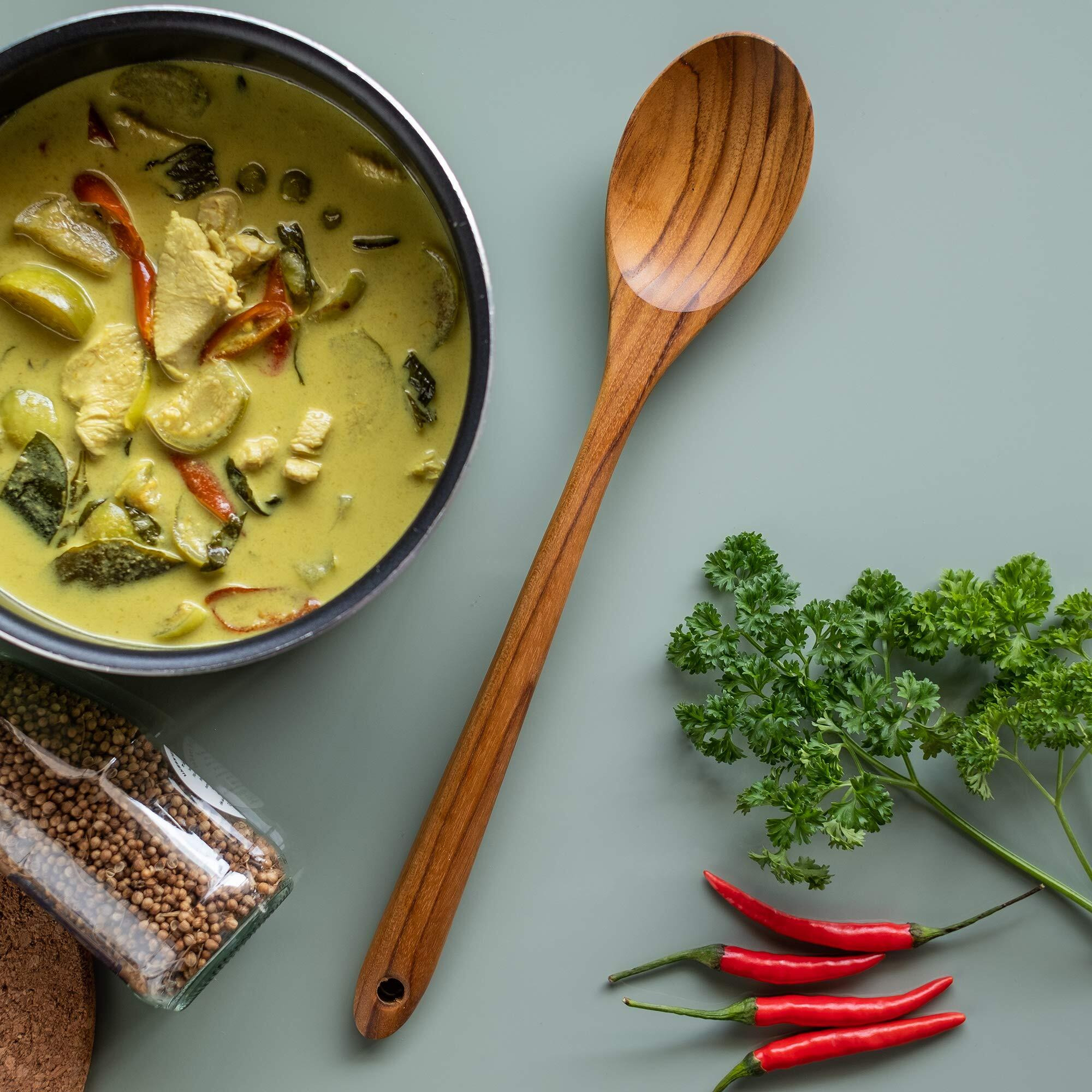 Faay 13.5"" Teak Cooking Spoon  Wooden Spoon  Mixing Spoon Handcraft From Teak | Healthy And High Moist Resistance For Non Stick Cookware