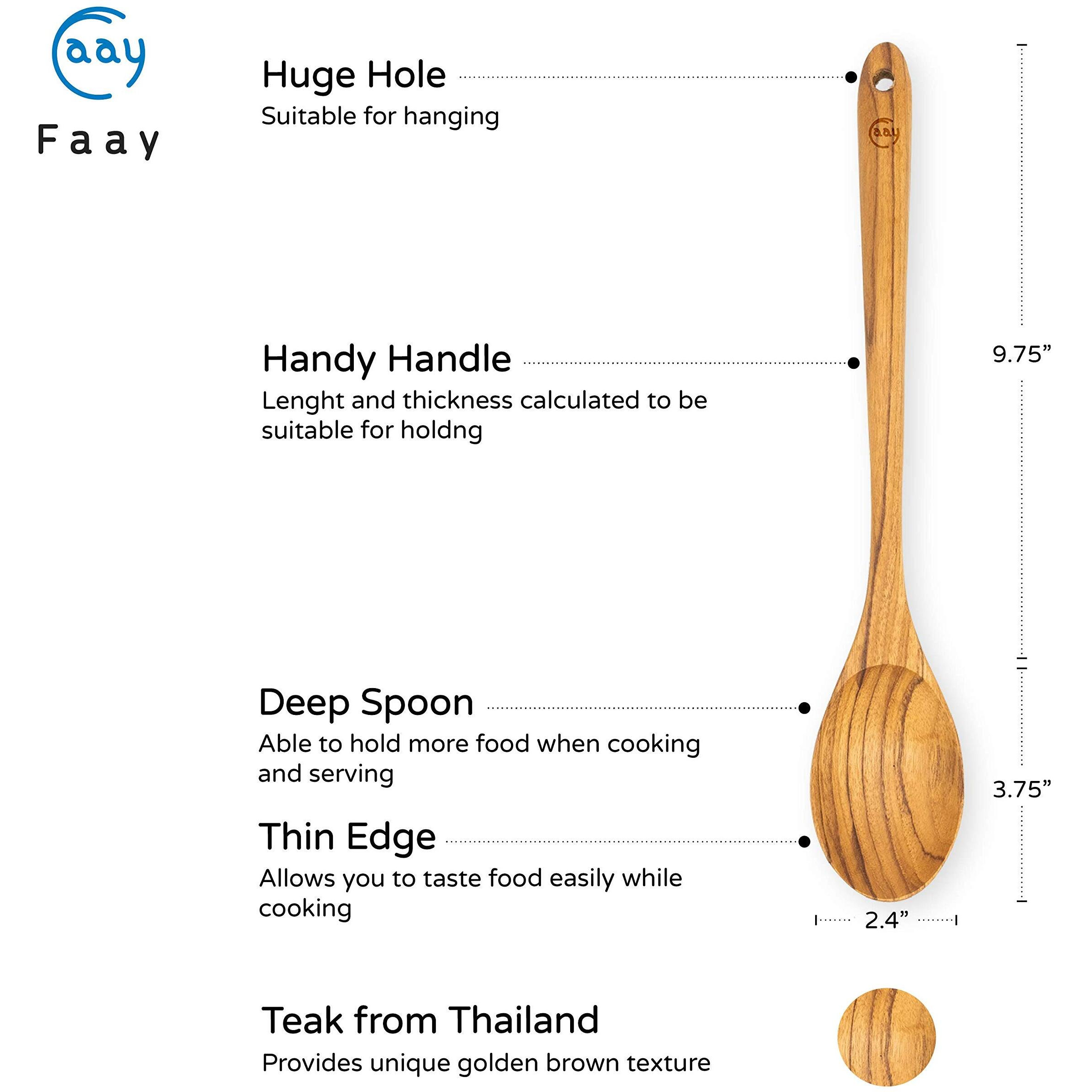 Faay 13.5"" Teak Cooking Spoon  Wooden Spoon  Mixing Spoon Handcraft From Teak | Healthy And High Moist Resistance For Non Stick Cookware