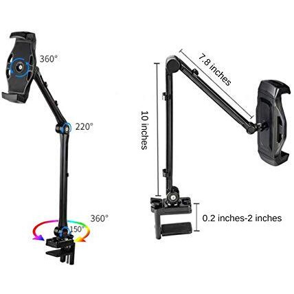 Trendesks Document Copy Holder And Tablet/Cellphone Holder 2-In-1 (Black)  Full Motion  Pull To Adjust Height  Angle And Direction