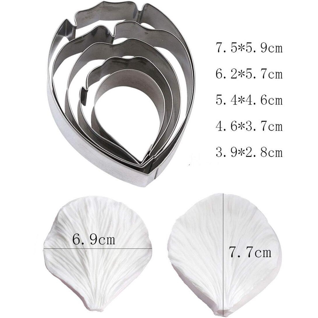 Kalaien 5Pcs Stainless Steel Peony Cutter 2Pcs Fondant Silicone Mold Gumpaste Peony Sugarcraft Flower Veining Mold Veiner Petal Making Tool