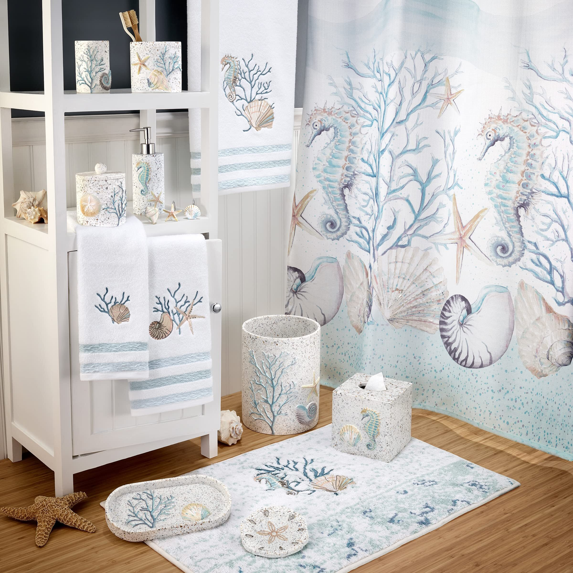 Avanti Linens - Tumbler  Guest Bathroom Essentials  Sea Inspired Bathroom Accessories (Coastal Terrazo)